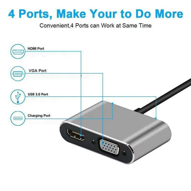 USB C Hub 4 in 1 Type C 3.0 Adapter to 4K HDMI VGA PD Fast Charge Splitter Docking Station Hub for Phone MacBook Laptop Computer.