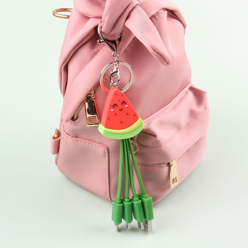 Summer cartoon charging cable refreshing fruit watermelon smiling face keychain data cable creative mobile fast charging cable