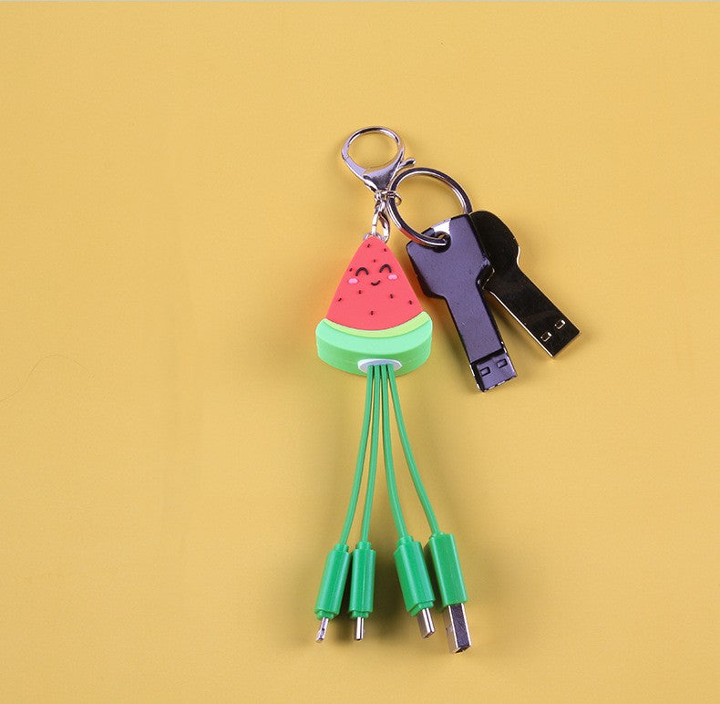 Summer cartoon charging cable refreshing fruit watermelon smiling face keychain data cable creative mobile fast charging cable