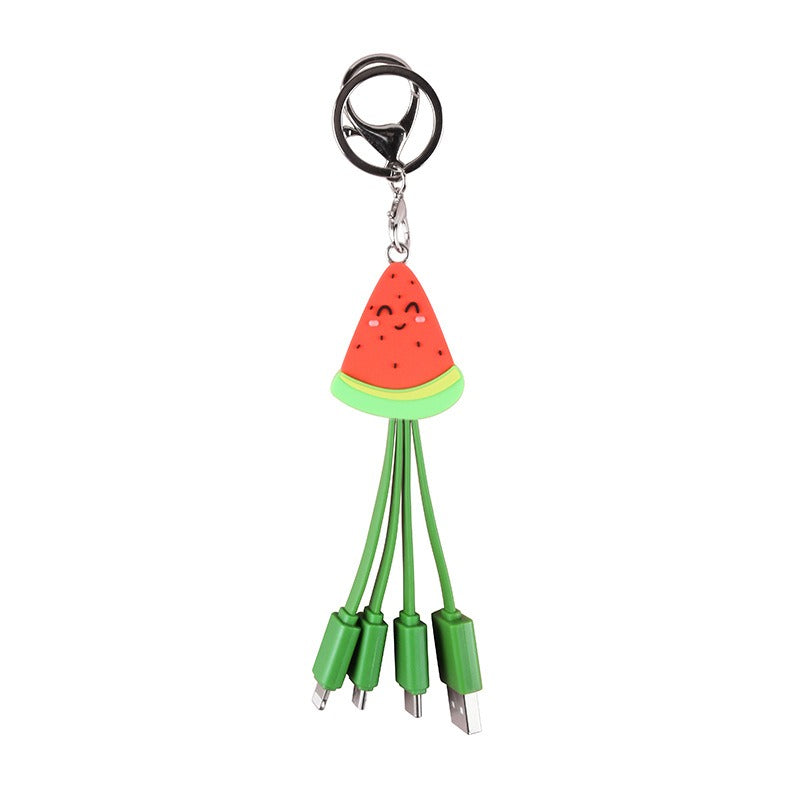 Summer cartoon charging cable refreshing fruit watermelon smiling face keychain data cable creative mobile fast charging cable