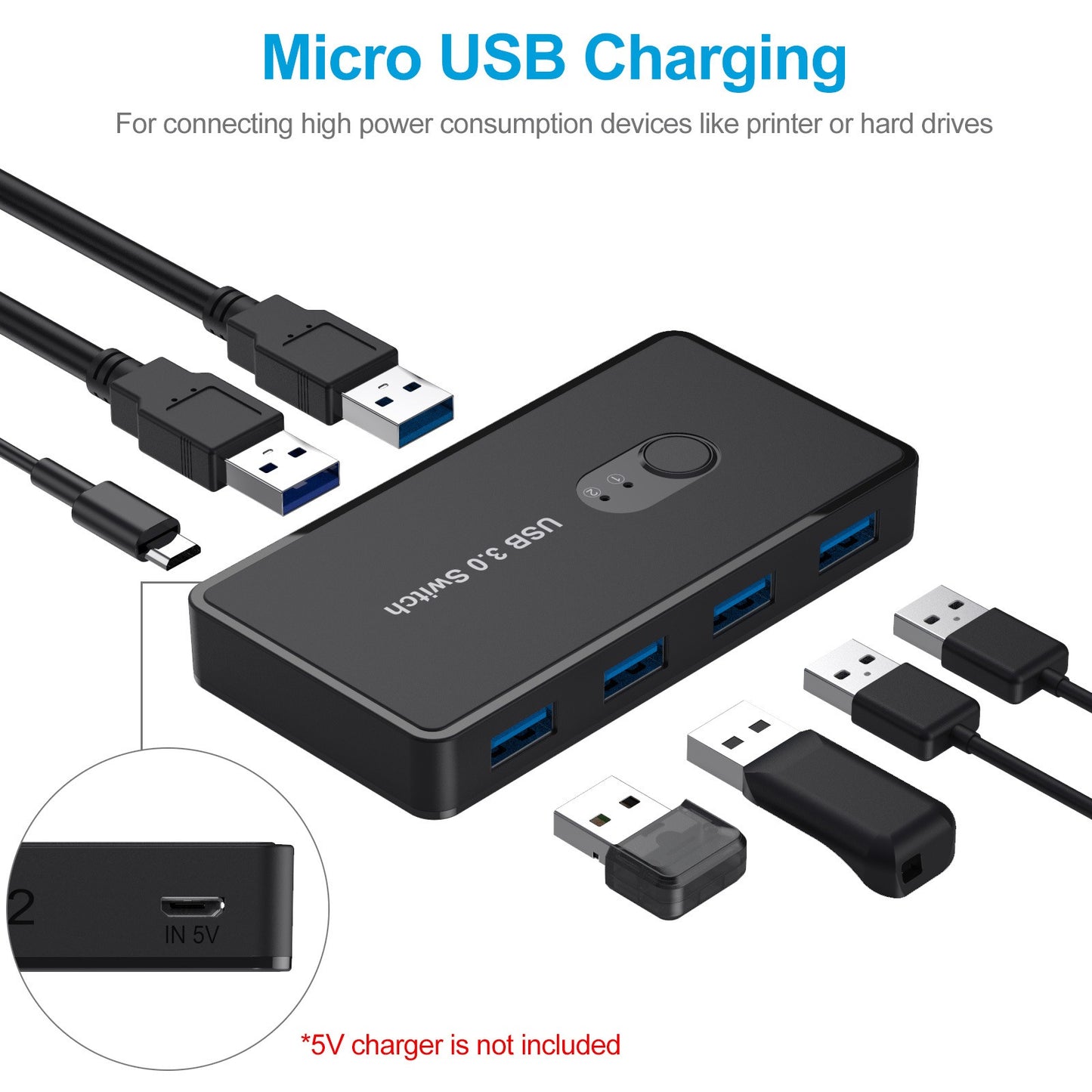 USB 3.0 switch printer sharer 4-port USB shared mouse and keyboard for 2 computers 2-inch and 4-out AT06
