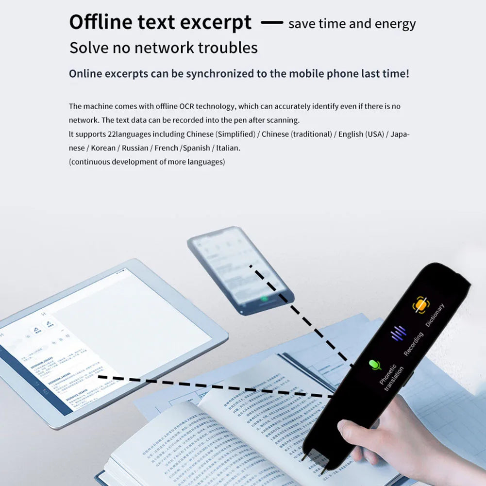 Smart AI Scan Reader Portable Voice Translator Scanner Pen WIFI AI Voice Languages Translator For Dyslexia Autism.