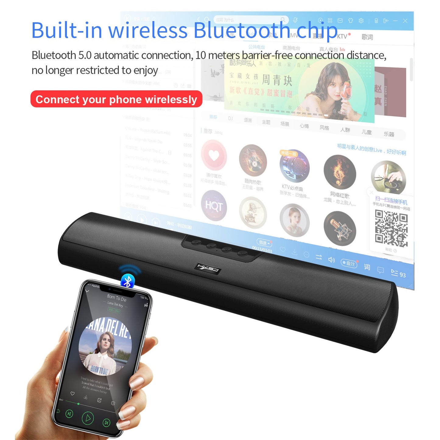 Home Bluetooth 5.0 Speaker Extended Edition Desktop Wall mounted Wireless Speaker Bass Cannon Speaker Supports USB TF.