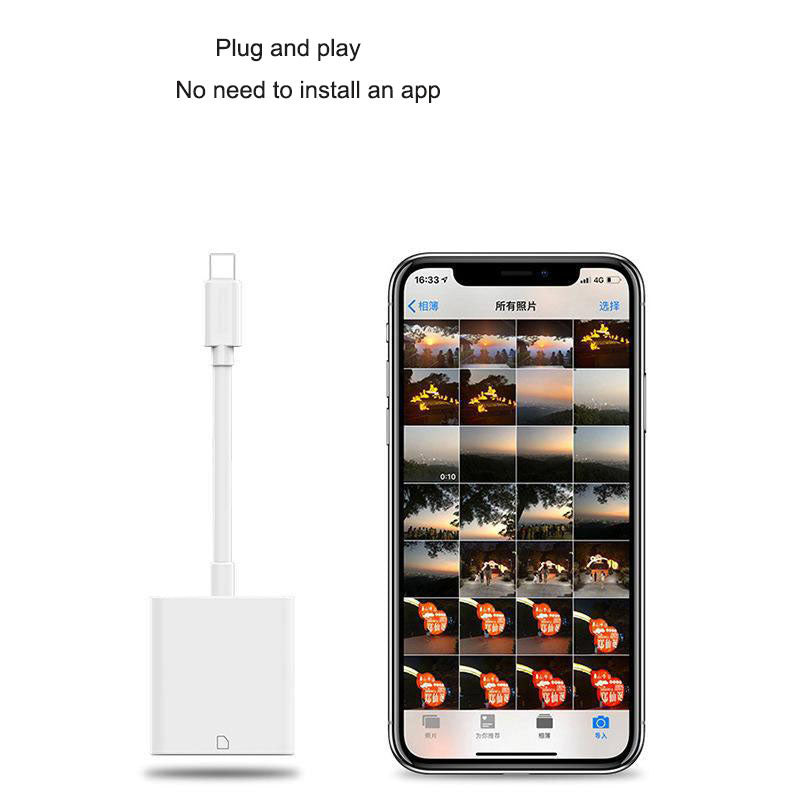 Suitable for Apple 2-in-1 card reader, phone lighting converter, TF+SD card, OTG multifunctional camera.