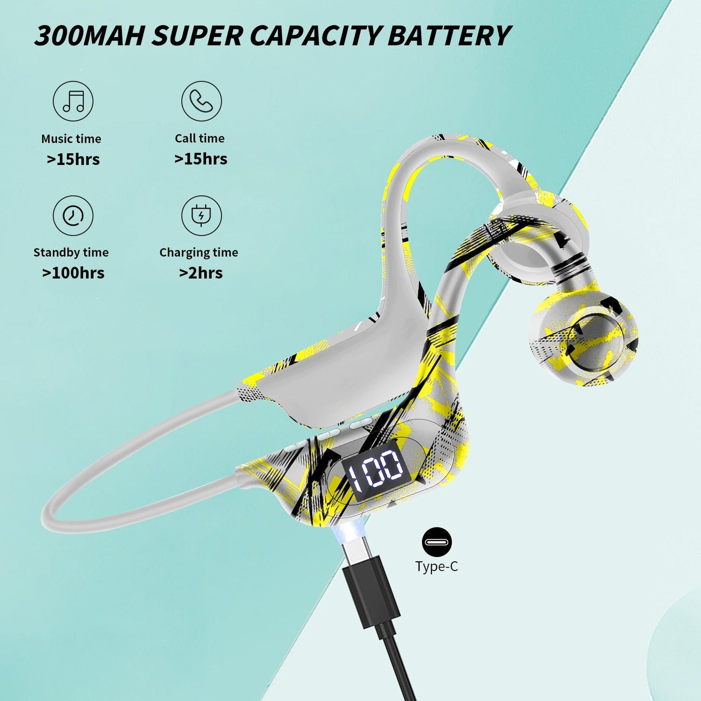 AKZ - G9 Graffiti Bone Conduction Wireless Bluetooth Earphones Insert Card Digital Display Hanging Ear Wireless Earphones - GoTypical