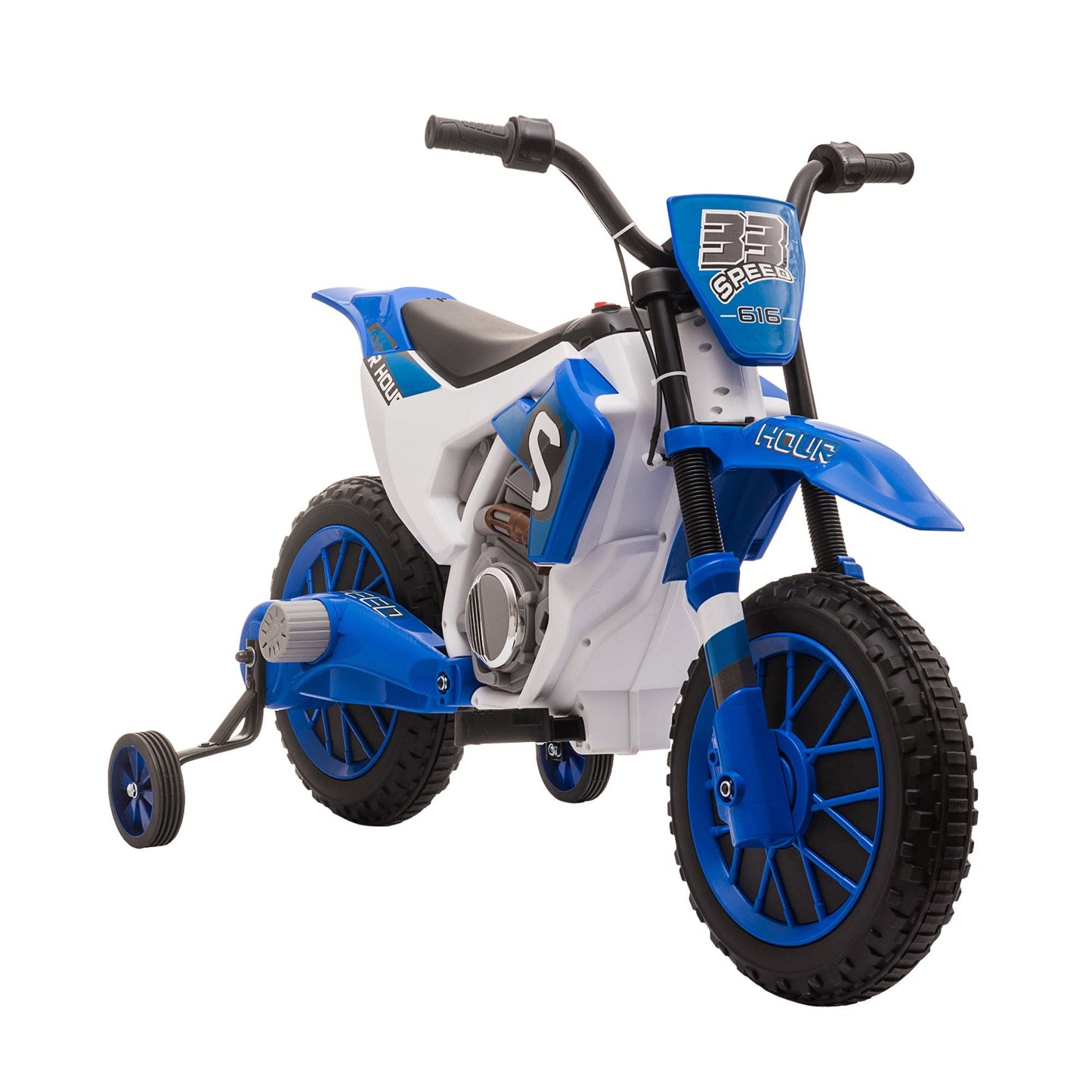 Aosom 12V Kids Motorcycle Dirt Bike Electric Battery - Powered Ride - On Toy Off - road Street Bike with Charging Battery, Training Wheels Blue - GoTypical