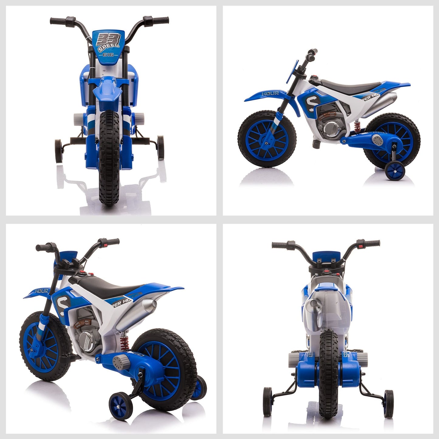 Aosom 12V Kids Motorcycle Dirt Bike Electric Battery - Powered Ride - On Toy Off - road Street Bike with Charging Battery, Training Wheels Blue - GoTypical
