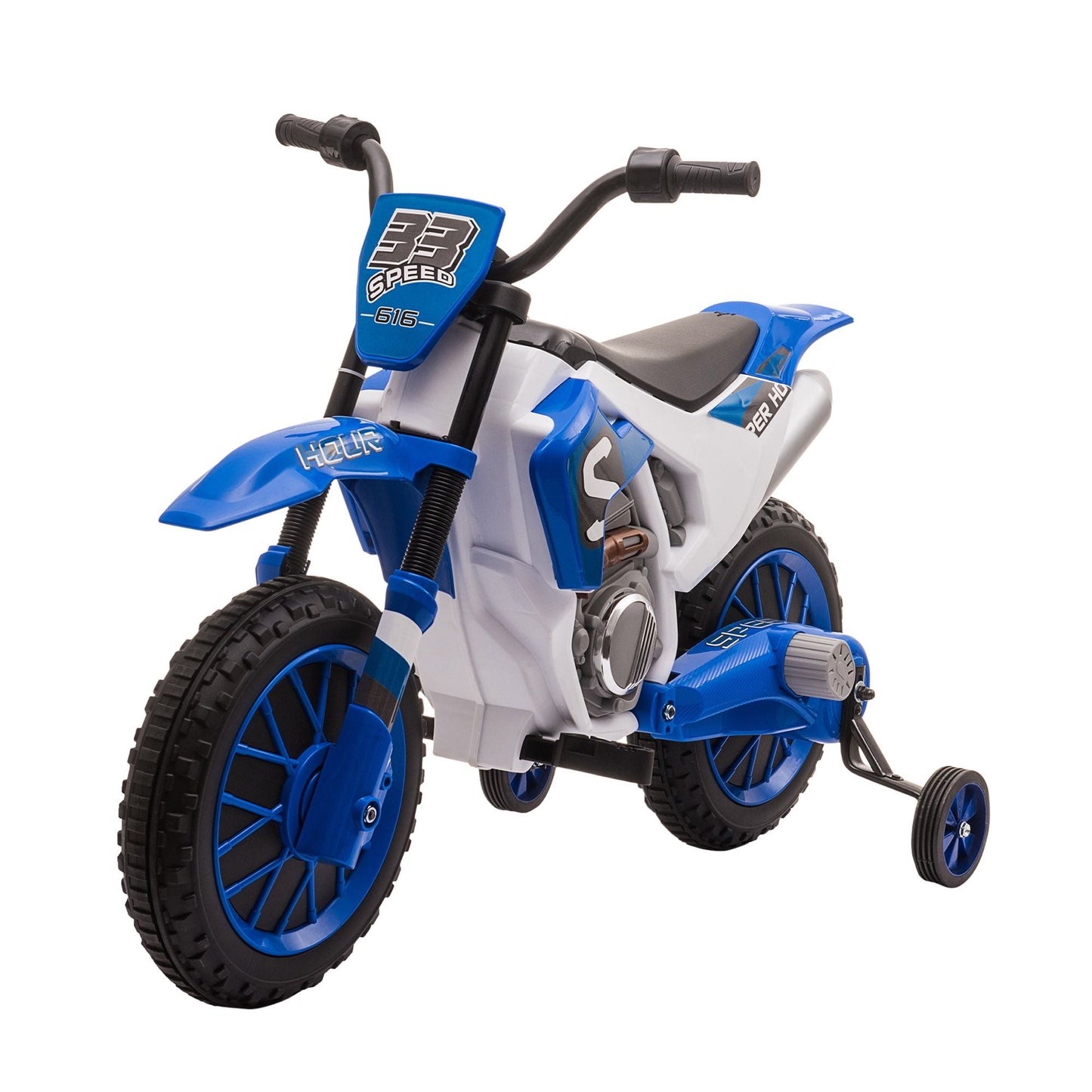 Aosom 12V Kids Motorcycle Dirt Bike Electric Battery - Powered Ride - On Toy Off - road Street Bike with Charging Battery, Training Wheels Blue - GoTypical
