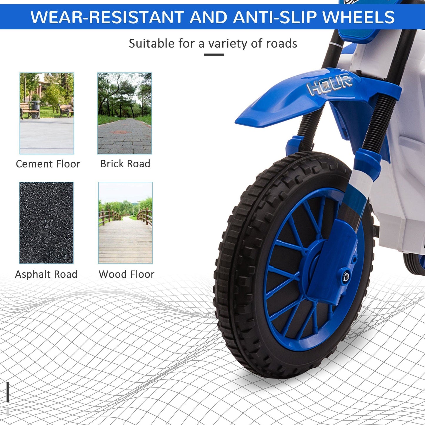 Aosom 12V Kids Motorcycle Dirt Bike Electric Battery - Powered Ride - On Toy Off - road Street Bike with Charging Battery, Training Wheels Blue - GoTypical