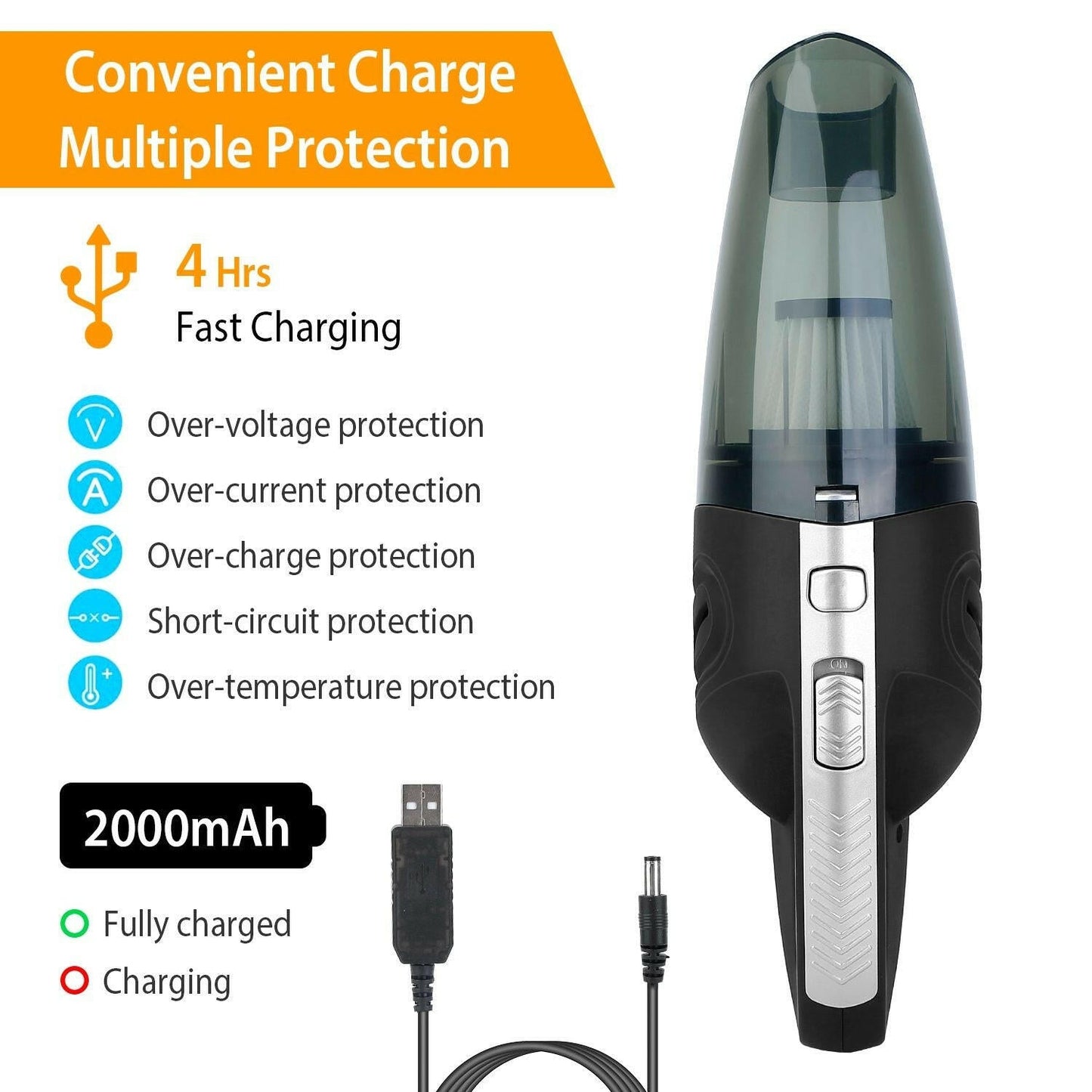 Car Handheld Vacuum Cleaner Cordless Rechargeable Hand Vacuum Portable Strong Suction Vacuum - GoTypical