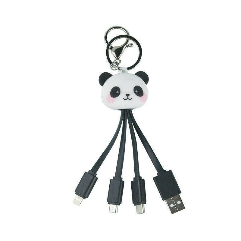 . 3-in-1 Fast Charging Data Cable – Cartoon Panda PVC Keychain - GoTypical
