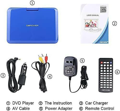 DBPOWER 12" Portable DVD Player with 5 - Hour Rechargeable Battery, 10" Swivel Display Screen, SD / USB Port, with 1.8 Meter Car Charger, Power Adaptor and Car Headrest Mount, Region Free - Blue - GoTypical