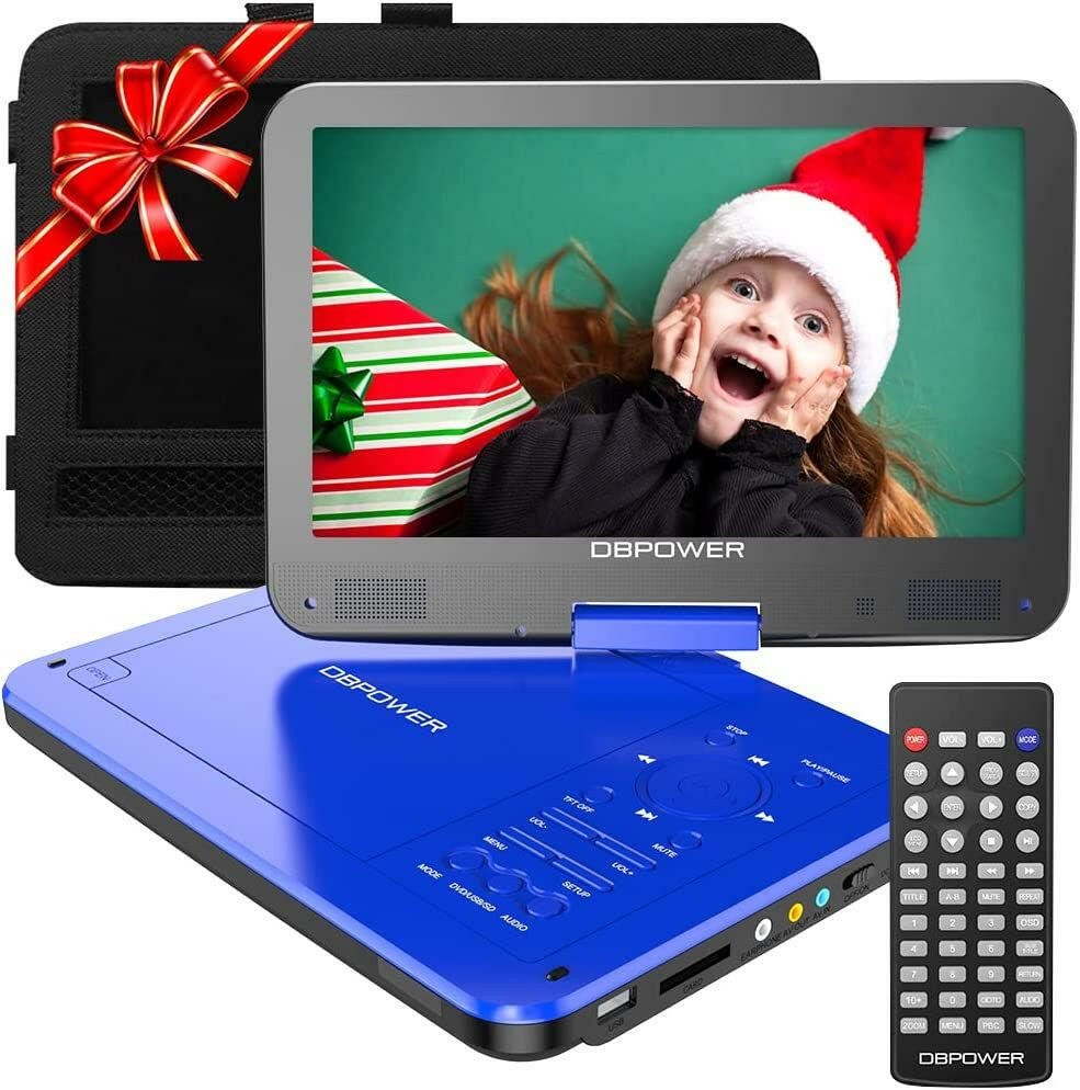 DBPOWER 12" Portable DVD Player with 5 - Hour Rechargeable Battery, 10" Swivel Display Screen, SD / USB Port, with 1.8 Meter Car Charger, Power Adaptor and Car Headrest Mount, Region Free - Blue - GoTypical