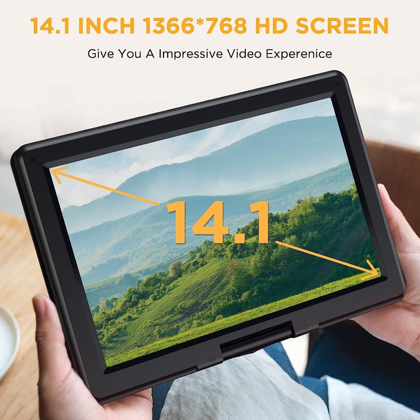 DBPOWER 16.9" Portable DVD Player with 14.1" HD Swivel Large Screen, Support DVD/USB/SD Card and Multiple Disc Formats, 6 Hrs 5000mAH Rechargeable Battery, Sync TV/Projector, High Volume Speaker - GoTypical