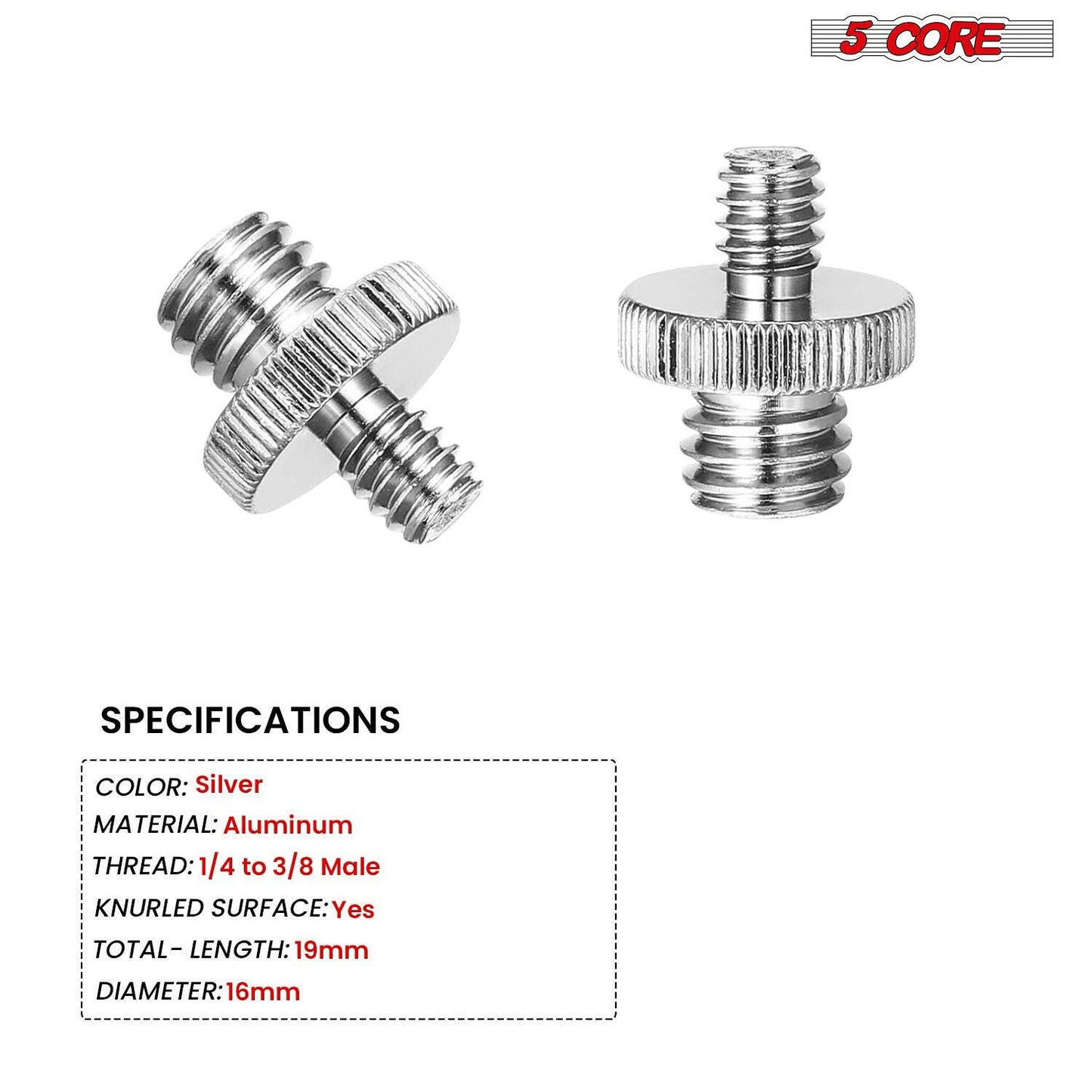 5 Core 3/8 to 1/4 Adapter 5Pcs Camera Mount Durable Tripod Screw Adapter for DSLR Monopod Microphone & Lighting 1/4 to 3/8 Screws Set - 1/4M-3/8M Camera Screw 5Pcs.