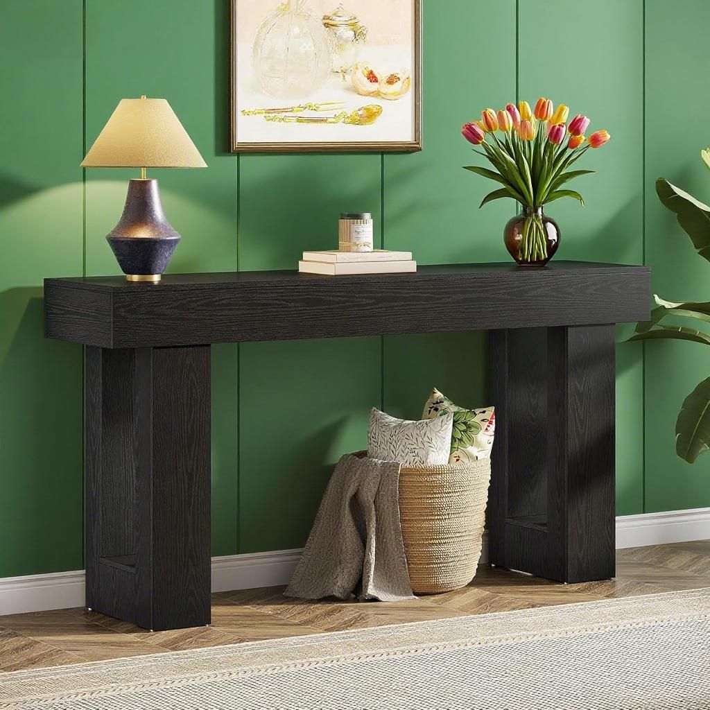 63-Inch Long Console Table, Wooden Rectangular Sofa Table Behind The Couch.