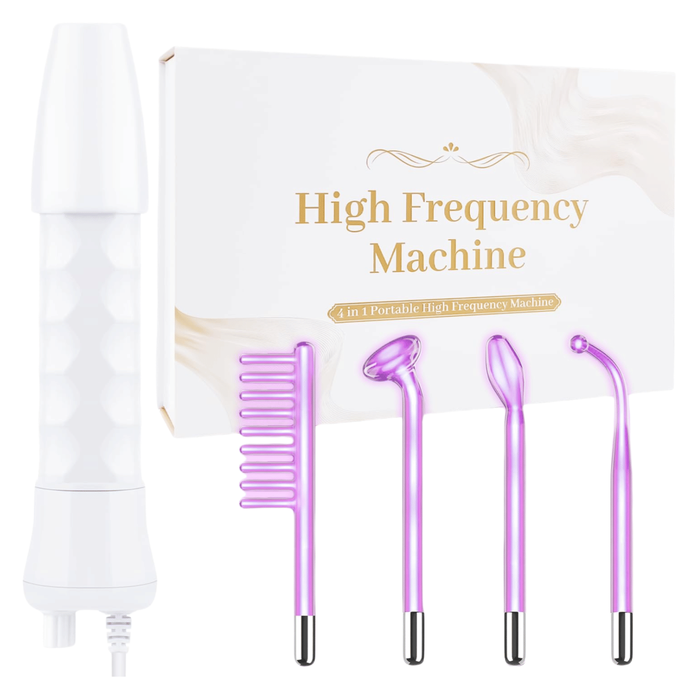 4-in-1 High Frequency Facial Wand for Skin Rejuvenation – Portable Anti-Aging Beauty Device for Wrinkle Reduction, Firming, Dark Circle & Acne Care.