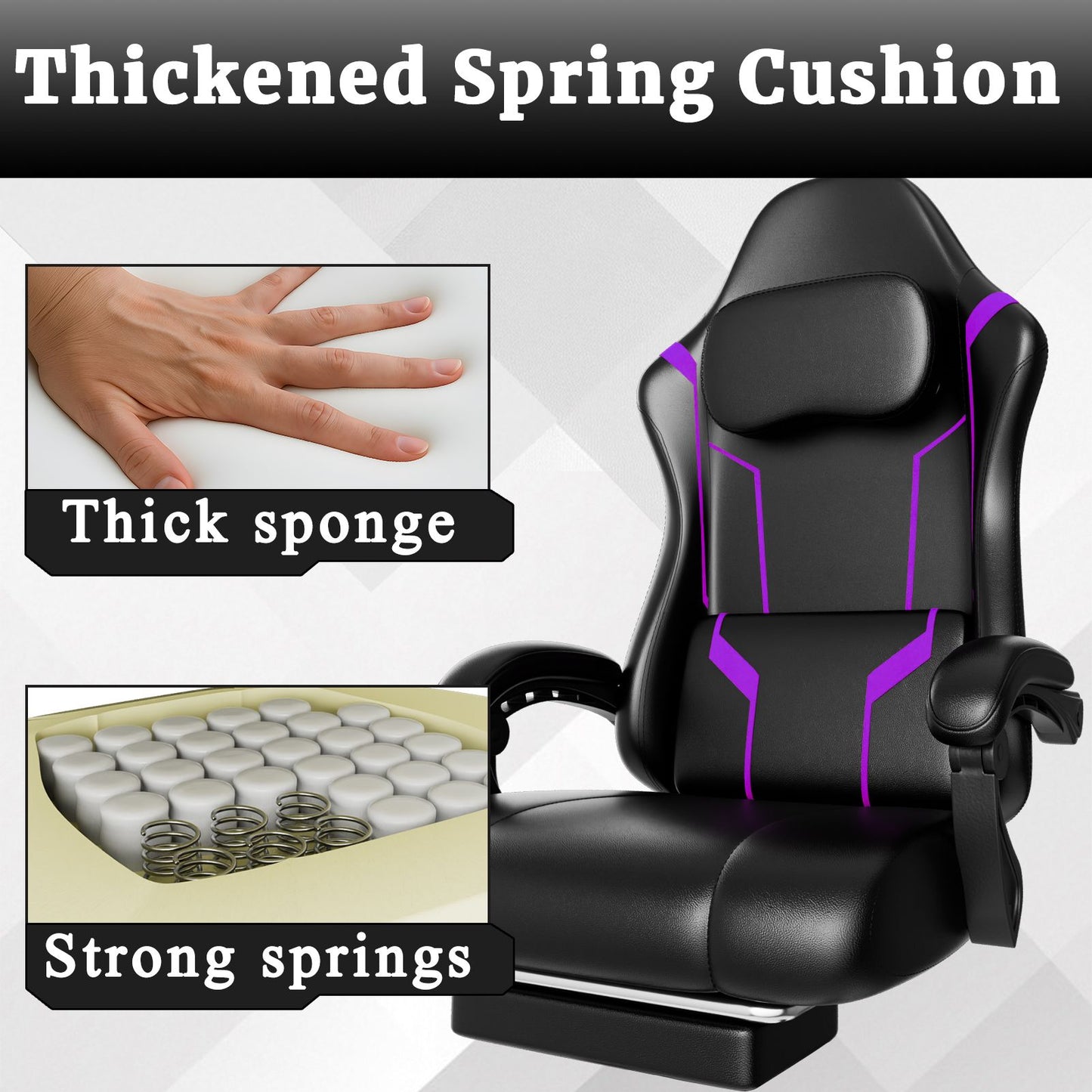 Ergonomic Gaming Chair, Electronic Gaming Chair With Pocket Spring Pad And Footrest, Height Adjustable Computer Chair.