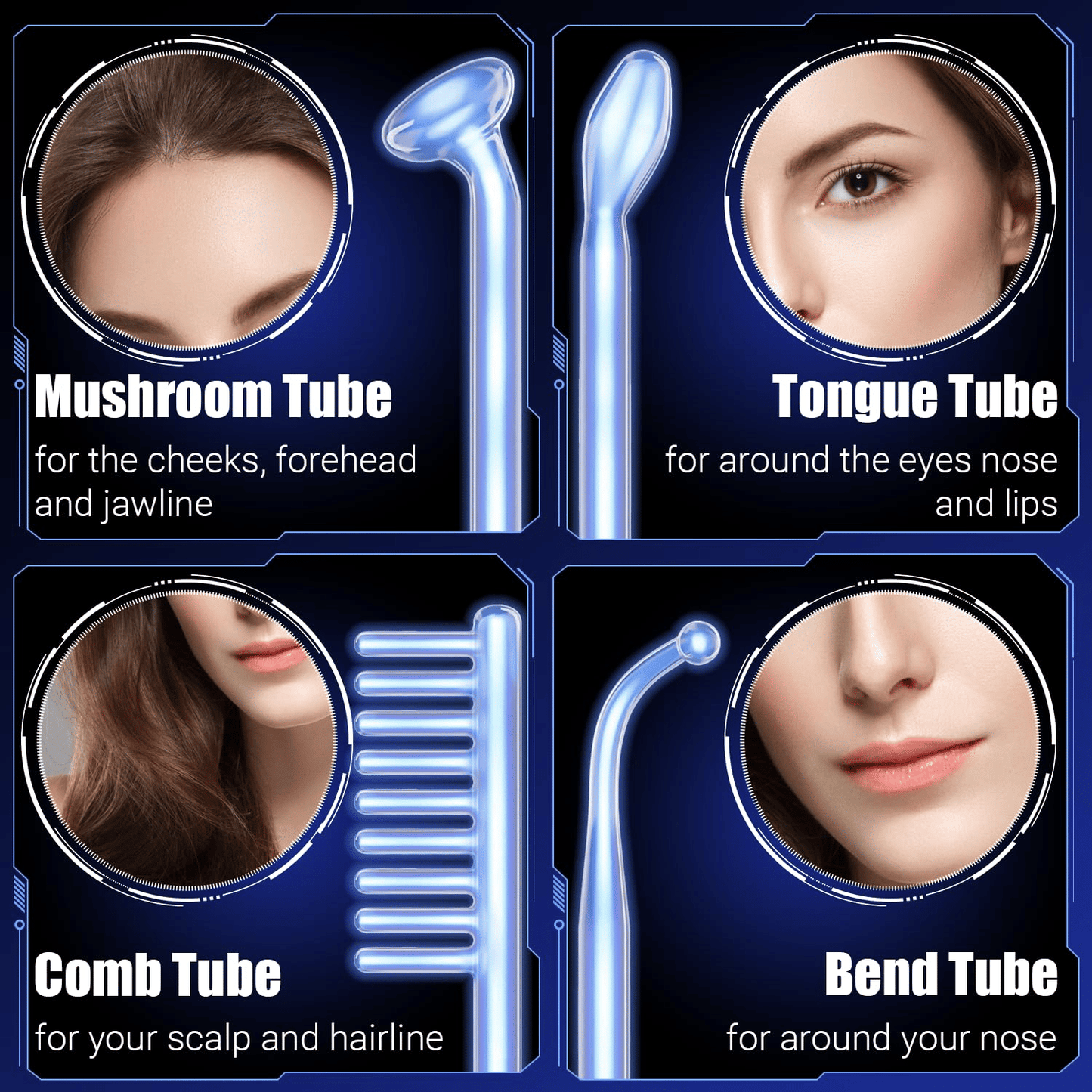 4-in-1 High Frequency Facial Wand for Skin Rejuvenation – Portable Anti-Aging Beauty Device for Wrinkle Reduction, Firming, Dark Circle & Acne Care.