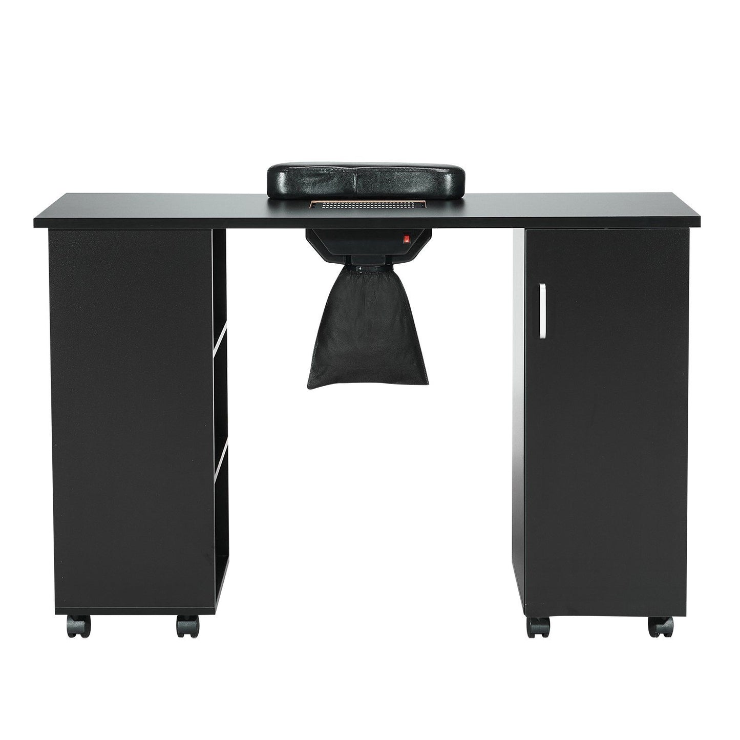 VEVOR Manicure Table, Nail Table Station with Electric Dust Collector, Moveable Nail Tech Desk with 8 Wheels (4 Lockable), 3 Dust Bag & Wrist Rest, MDF Nail Art Workstation for Spa Beauty Salon, Black.