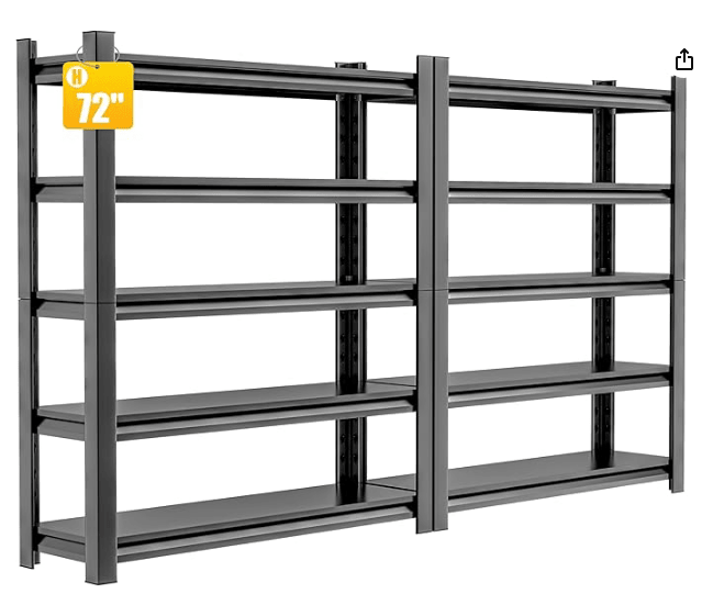 5-layer living room storage rack unit, 72" adjustable storage rack, 2000LBS metal storage rack for home use, suitable for kitchen, living room, storage room, basement and warehouse, black.