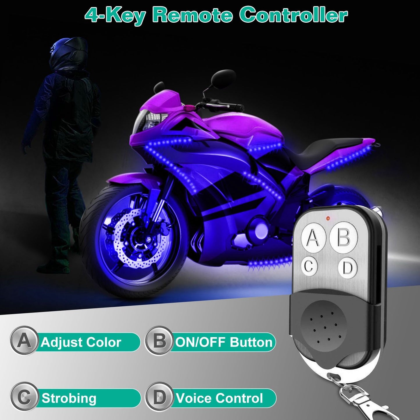 6-Piece Waterproof Motorcycle LED Neon Light Strip Kit - RGB Multi-Color Atmosphere Lighting for DC 12V.