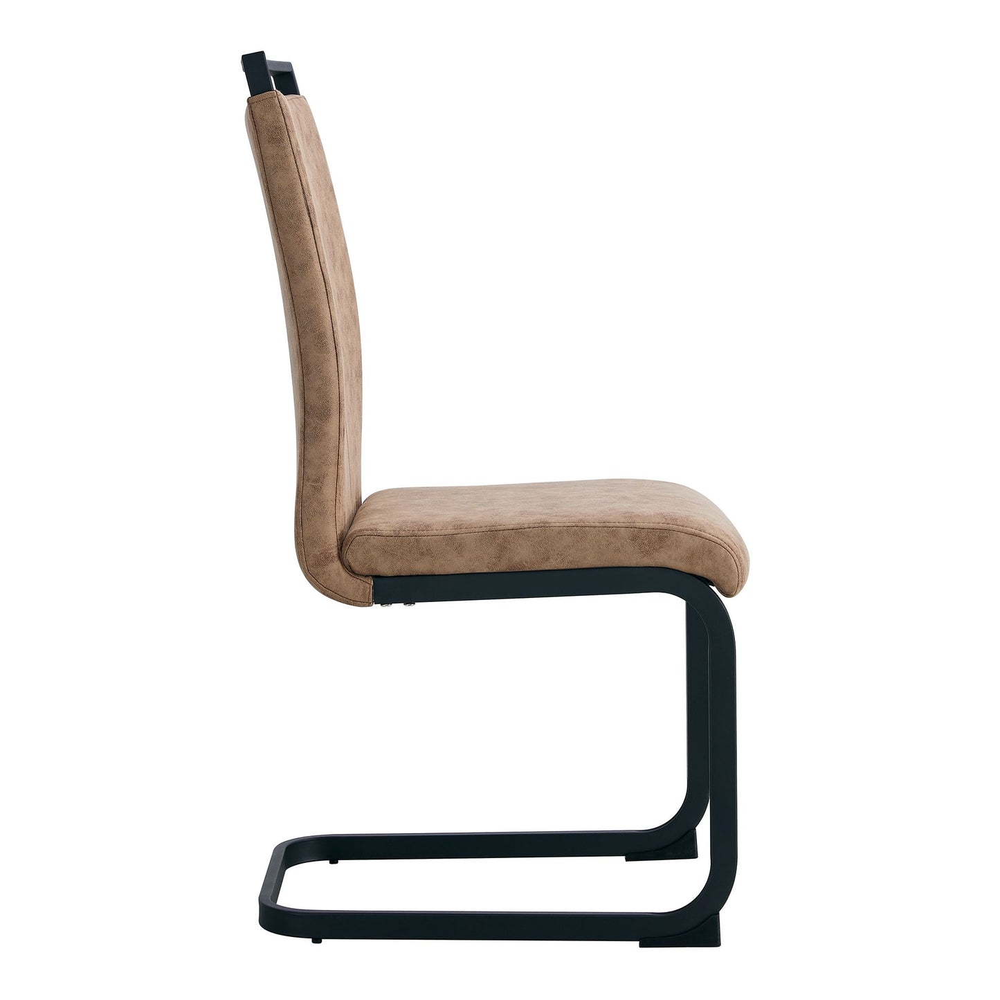 Dining Chairs,tech cloth High Back Upholstered Side Chair with C-shaped Tube Black Metal Legs for Dining Room Kitchen Vanity Patio Club Guest Office chair (Set of 2) Brown1162.