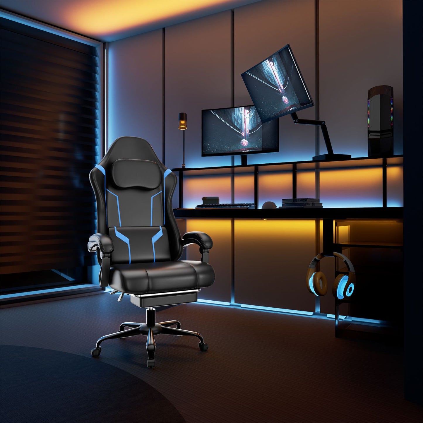 Ergonomic Gaming Chair, Electronic Gaming Chair With Pocket Spring Pad And Footrest, Height Adjustable Computer Chair.