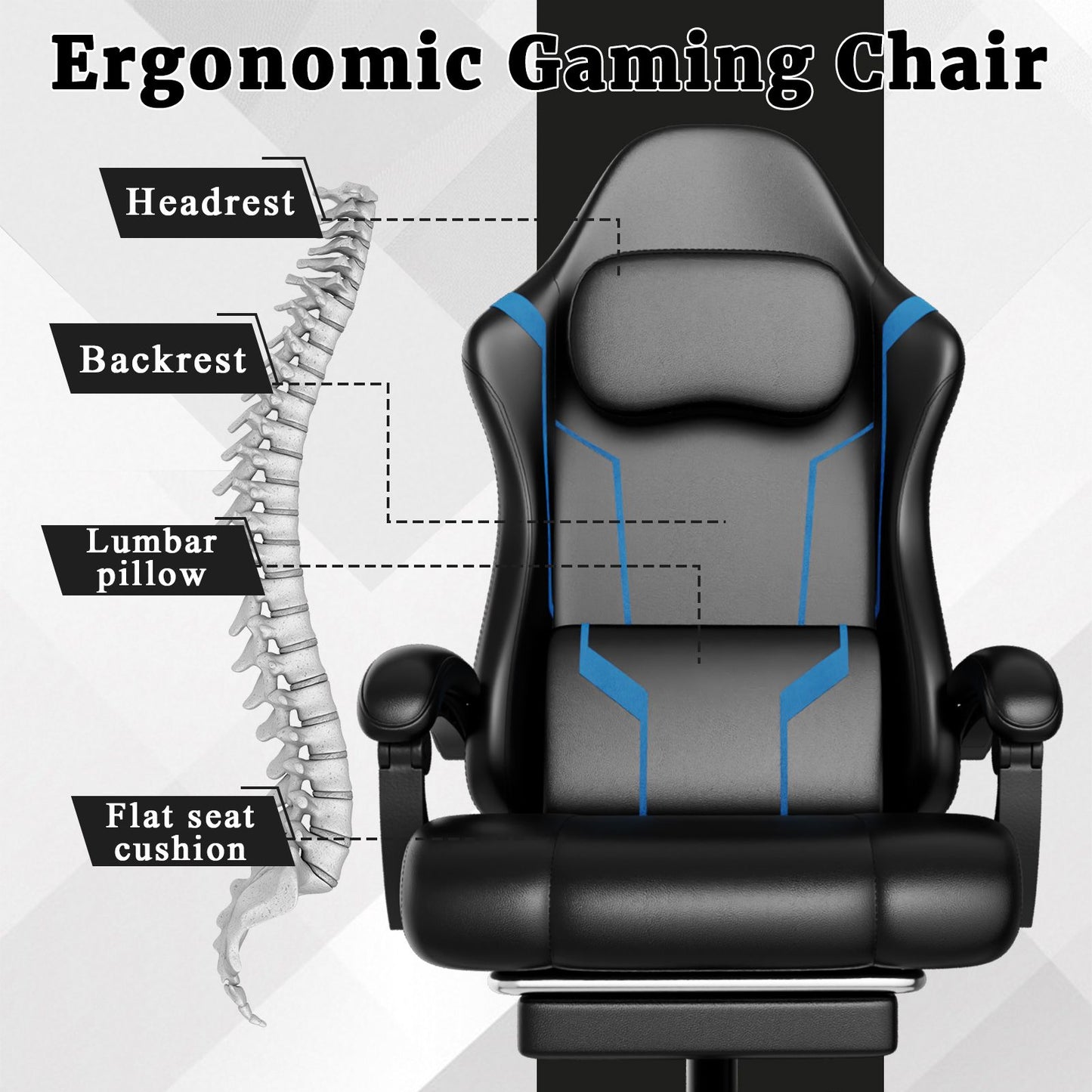 Ergonomic Gaming Chair, Electronic Gaming Chair With Pocket Spring Pad And Footrest, Height Adjustable Computer Chair.
