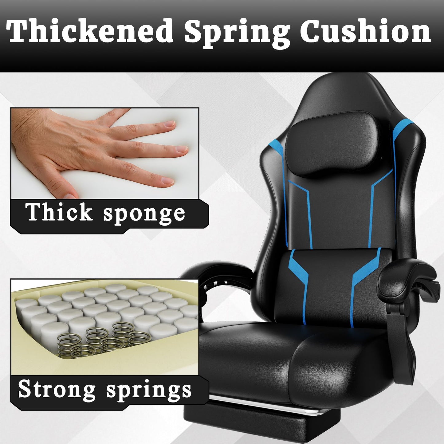 Ergonomic Gaming Chair, Electronic Gaming Chair With Pocket Spring Pad And Footrest, Height Adjustable Computer Chair.