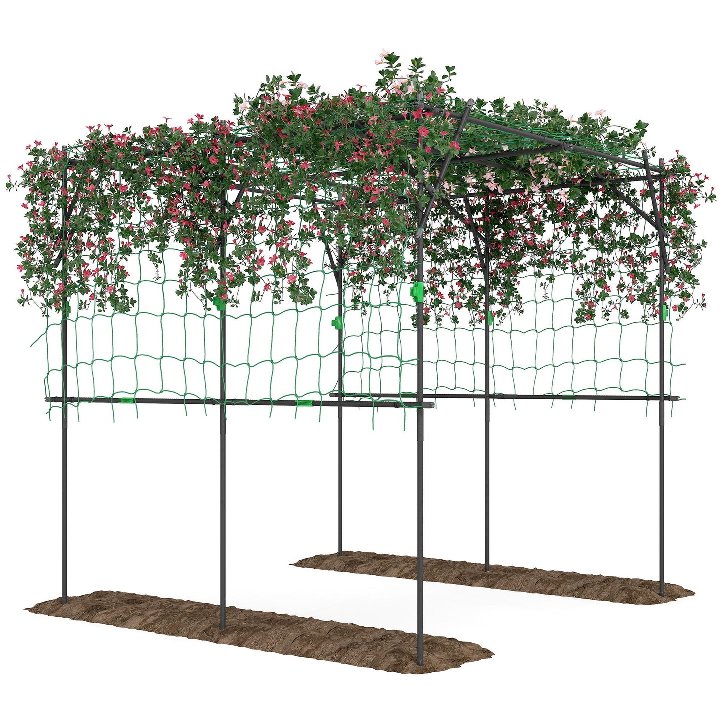 Outsunny Garden Arch Trellis, 7.3 FT Tall Metal Plant Trellis Support with Climbing Net, Cucumber Trellis for Vegetables, Black.