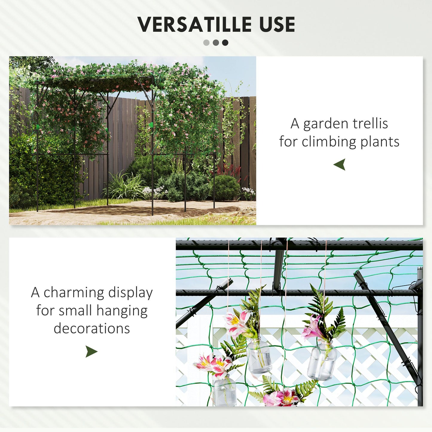 Outsunny Garden Arch Trellis, 7.3 FT Tall Metal Plant Trellis Support with Climbing Net, Cucumber Trellis for Vegetables, Black.