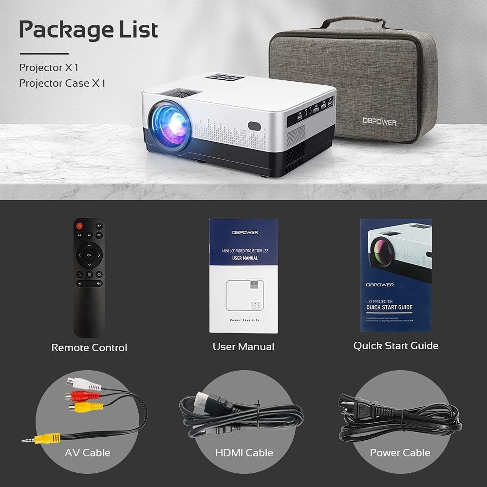 DBPOWER WiFi Projector, Upgrade 8500L Full HD 1080p Video Projector with Carry Case, Support iOS/Android Sync Screen, Zoom&Sleep Timer, 4.3' LCD Home Movie Projector Compatible w/Smart Phone/Laptop.