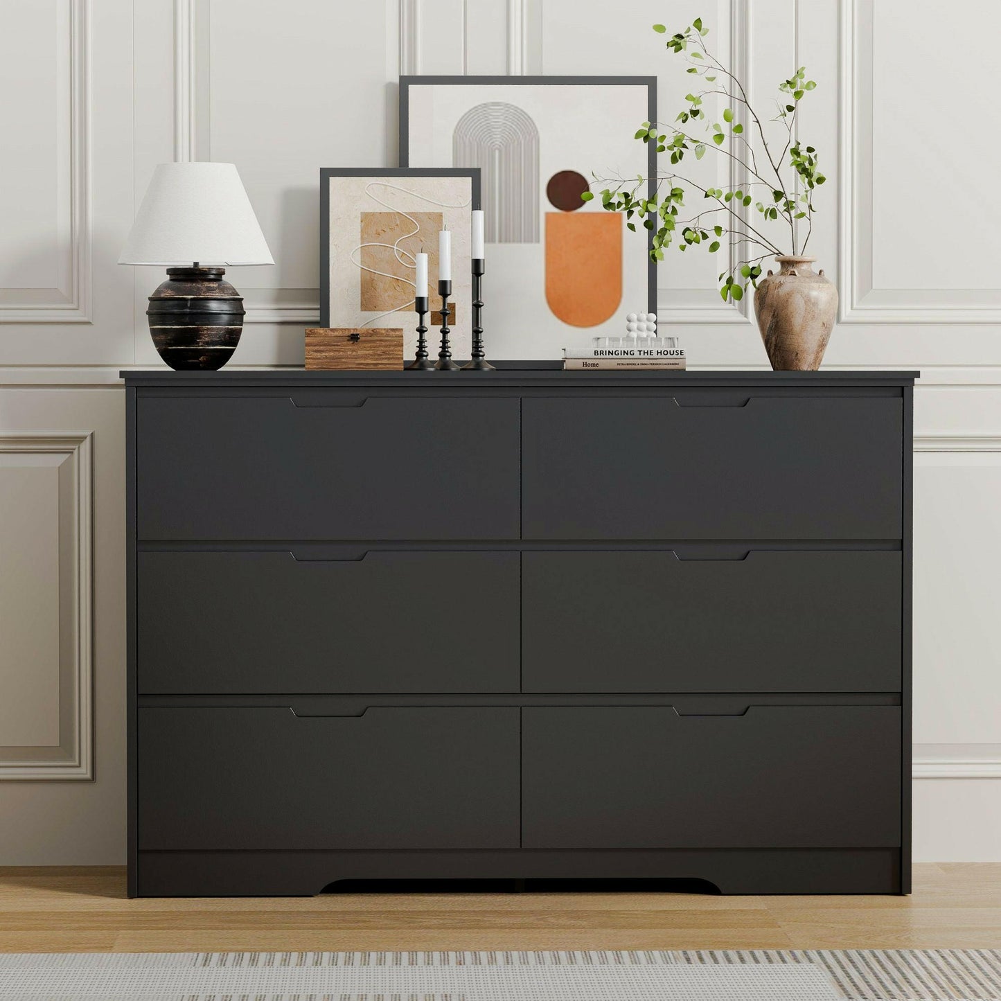 6 Drawer Dresser For Bedroom, Storage Cabinet With Hidden Handles, Modern Closet Of Drawers For Living Room.