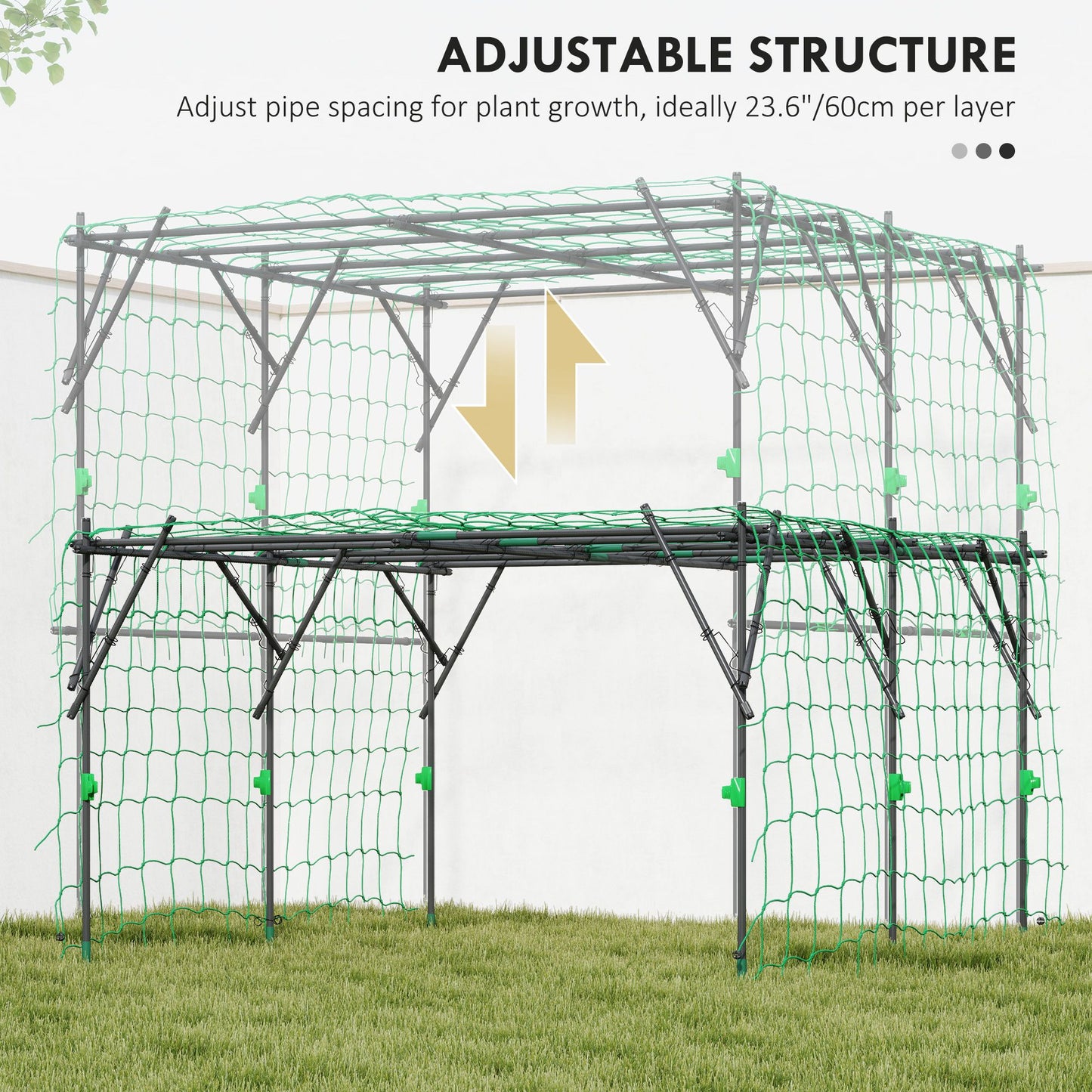 Outsunny Garden Arch Trellis, 7.3 FT Tall Metal Plant Trellis Support with Climbing Net, Cucumber Trellis for Vegetables, Black.
