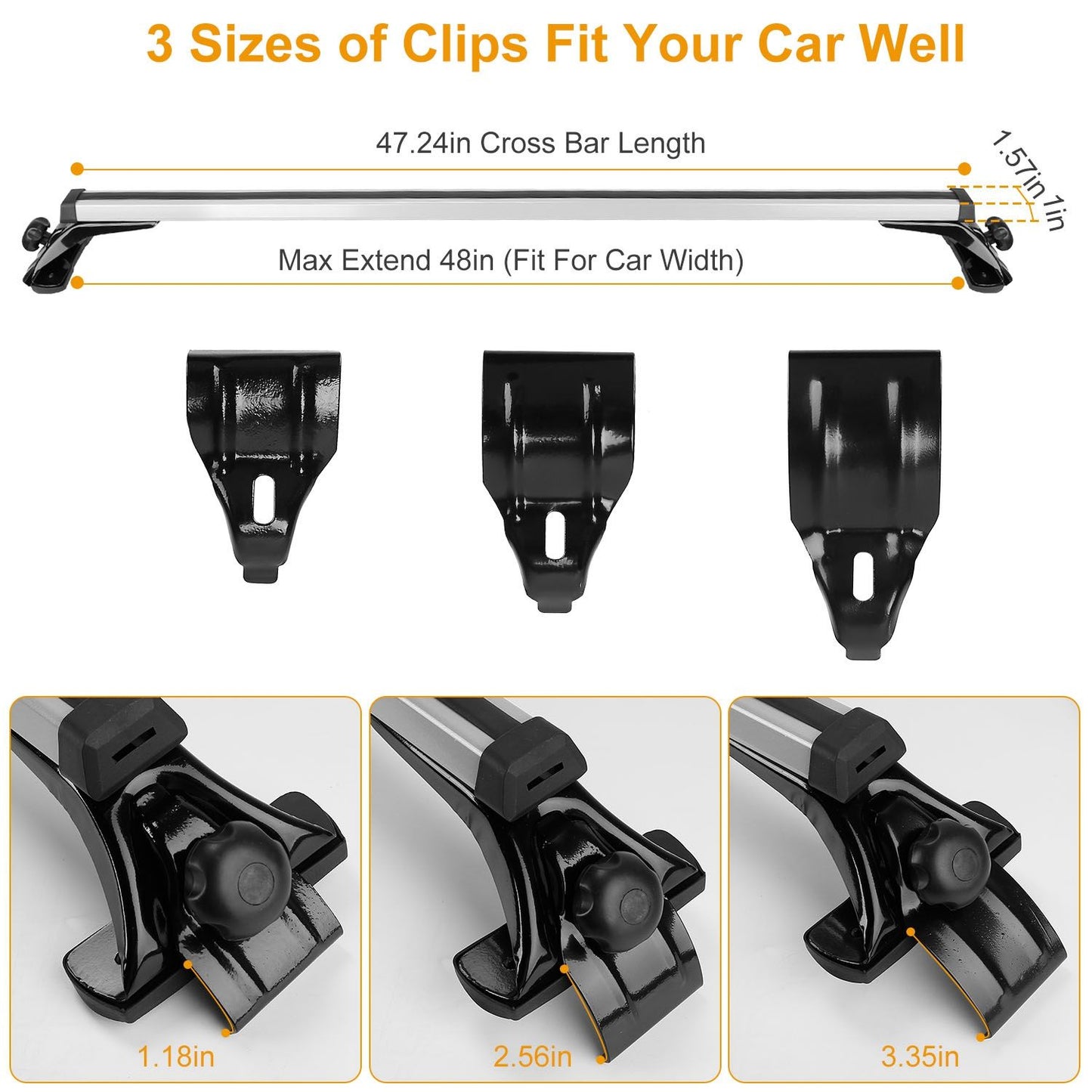 47.24in Universal Top Roof Rack Cross Bar Cargo Carrier Aluminum Crossbar Rack with 165LBS Capacity Fit for Most Vehicle Wagon Car Without Roof Side Rail.