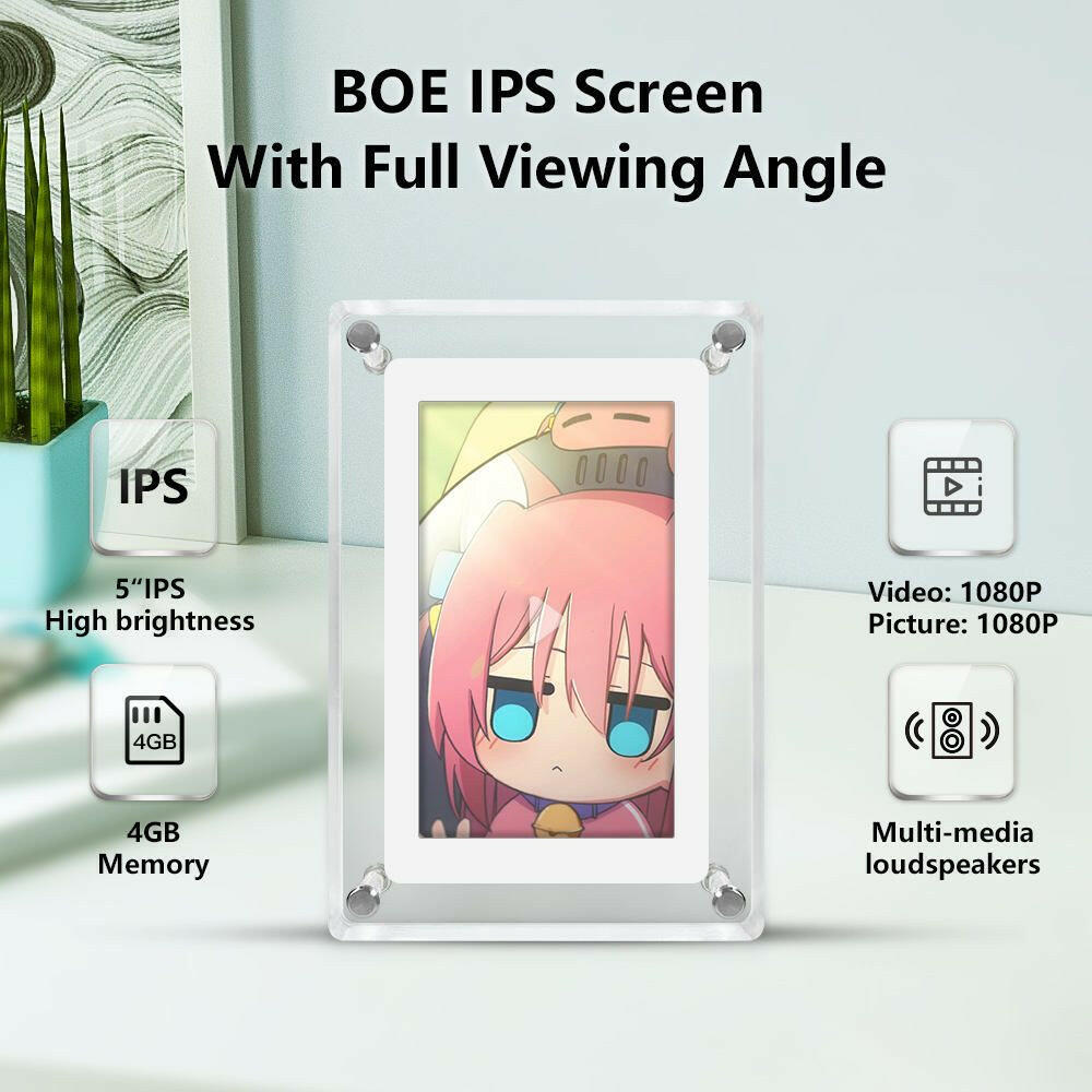 Acrylic 5 Inch Digital Picture Frame, Video Frame with Auto-Rotate, Free 8GB/4GB USB Stick and Built-in 1000 mAh Battery. Ideal Desktop Decoration.