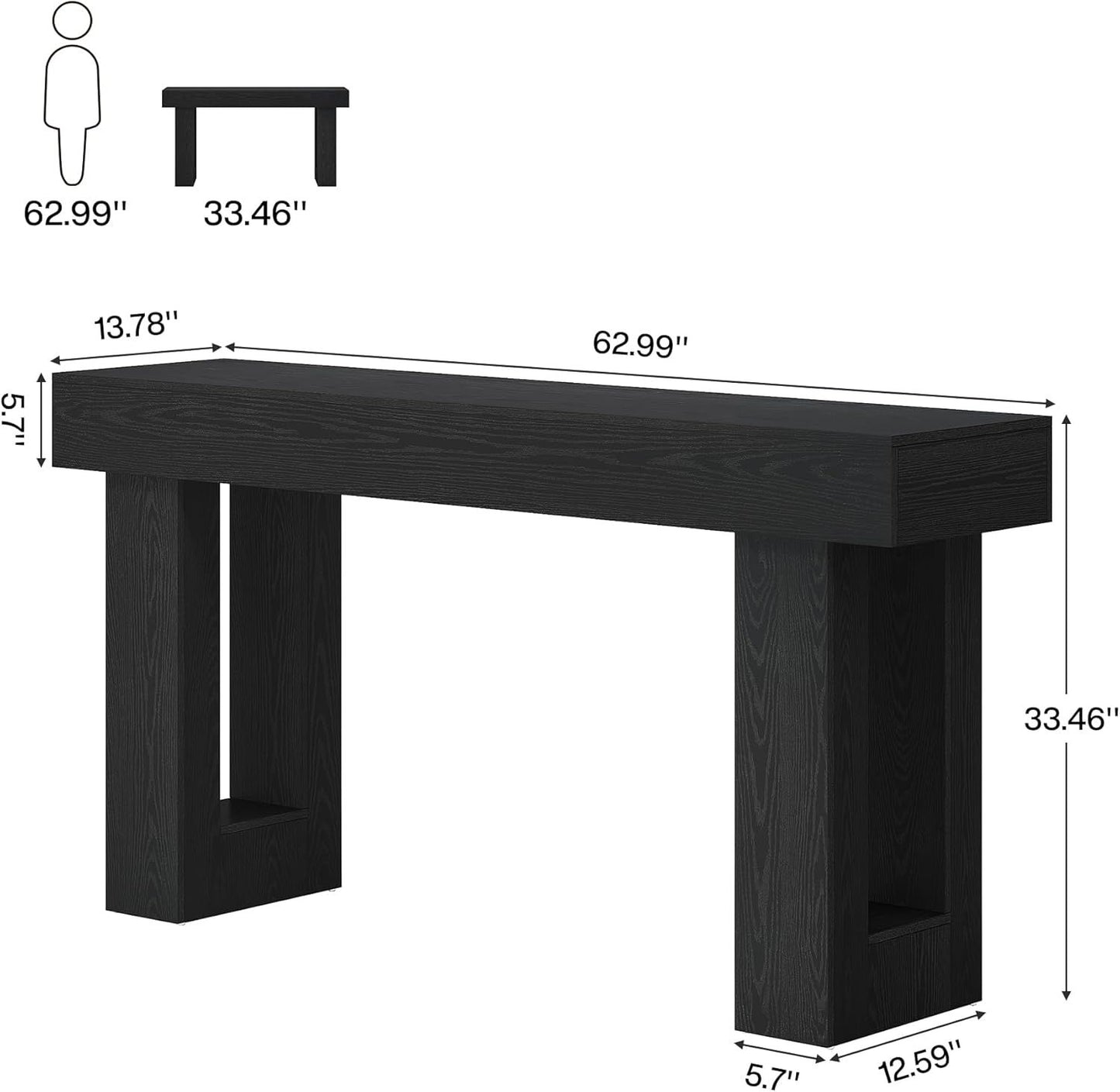 63-Inch Long Console Table, Wooden Rectangular Sofa Table Behind The Couch.