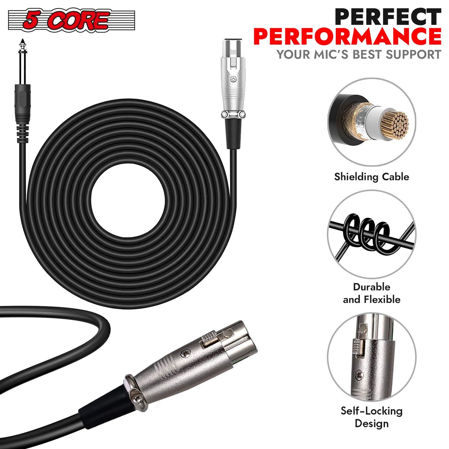 5 CORE Microphone Dynamic Vocal Handheld Mic Cardioid Unidirectional Microfono w On Off Switch + XLR Audio Cable for Singing Karaoke Public Speaking & Parties - PM-286.