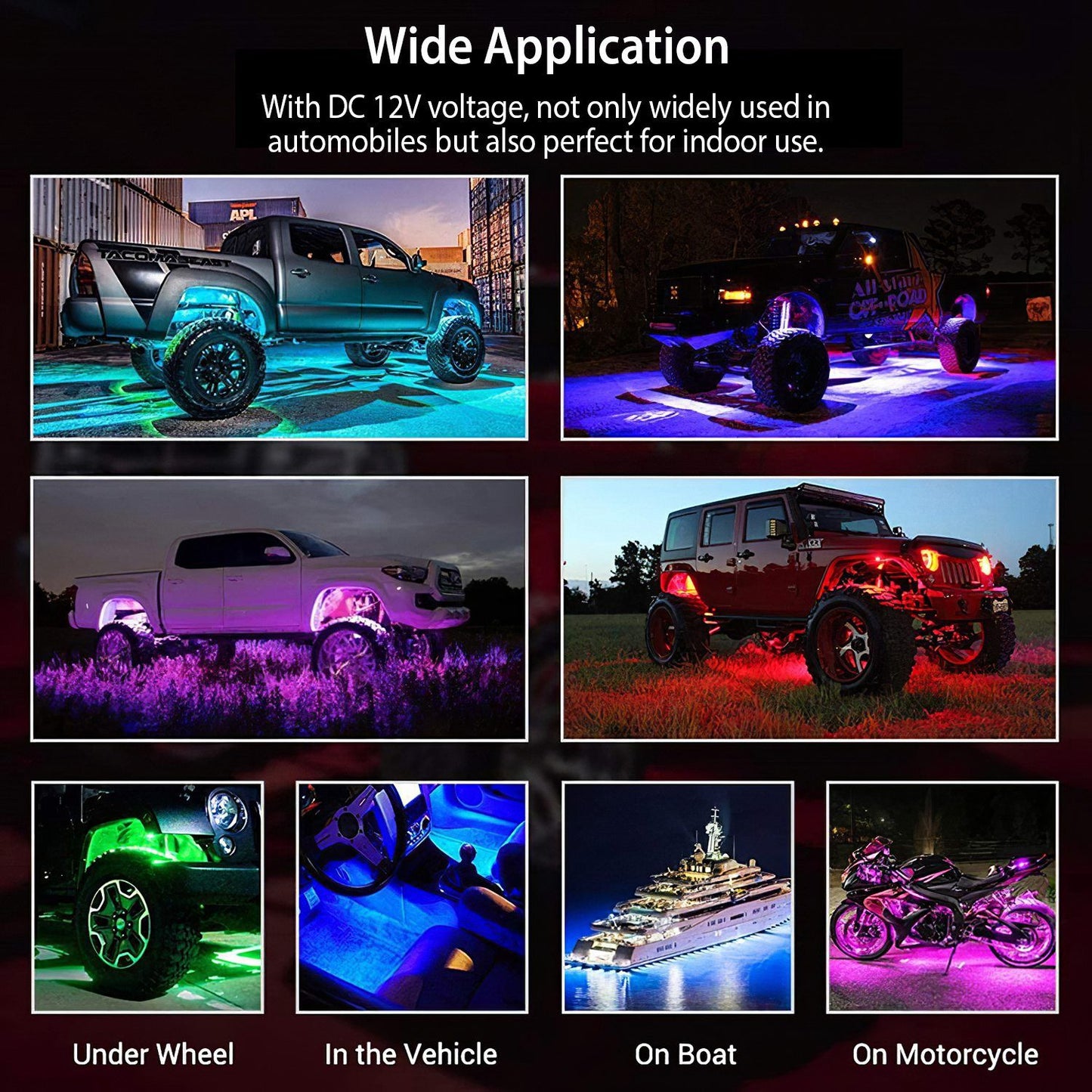 8 Pods RGB LED Rock Lights DC12V Car Neon Light Kit IP68 Waterproof Underglow Lights with Double Remote Controls Wireless APP Control for Jeep Truck UTV SUV.