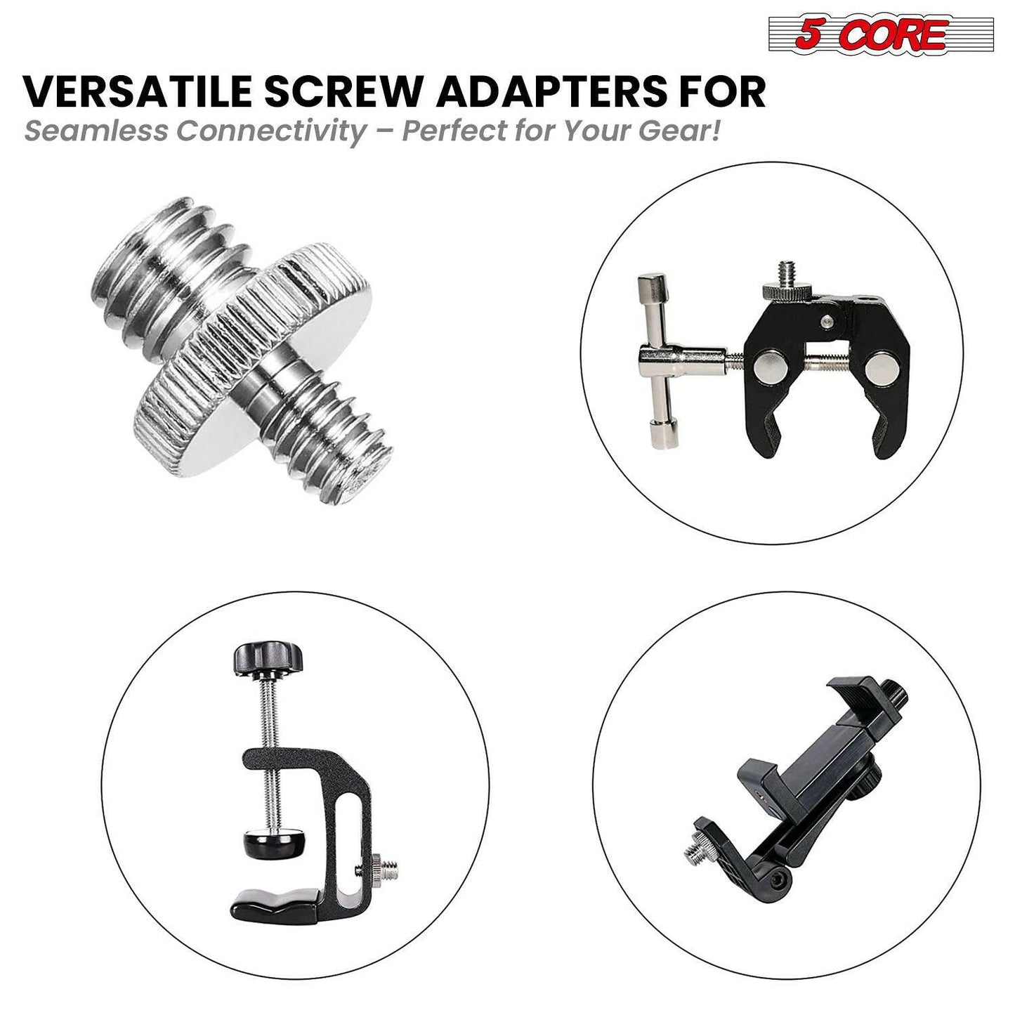 5 Core 3/8 to 1/4 Adapter 5Pcs Camera Mount Durable Tripod Screw Adapter for DSLR Monopod Microphone & Lighting 1/4 to 3/8 Screws Set - 1/4M-3/8M Camera Screw 5Pcs.