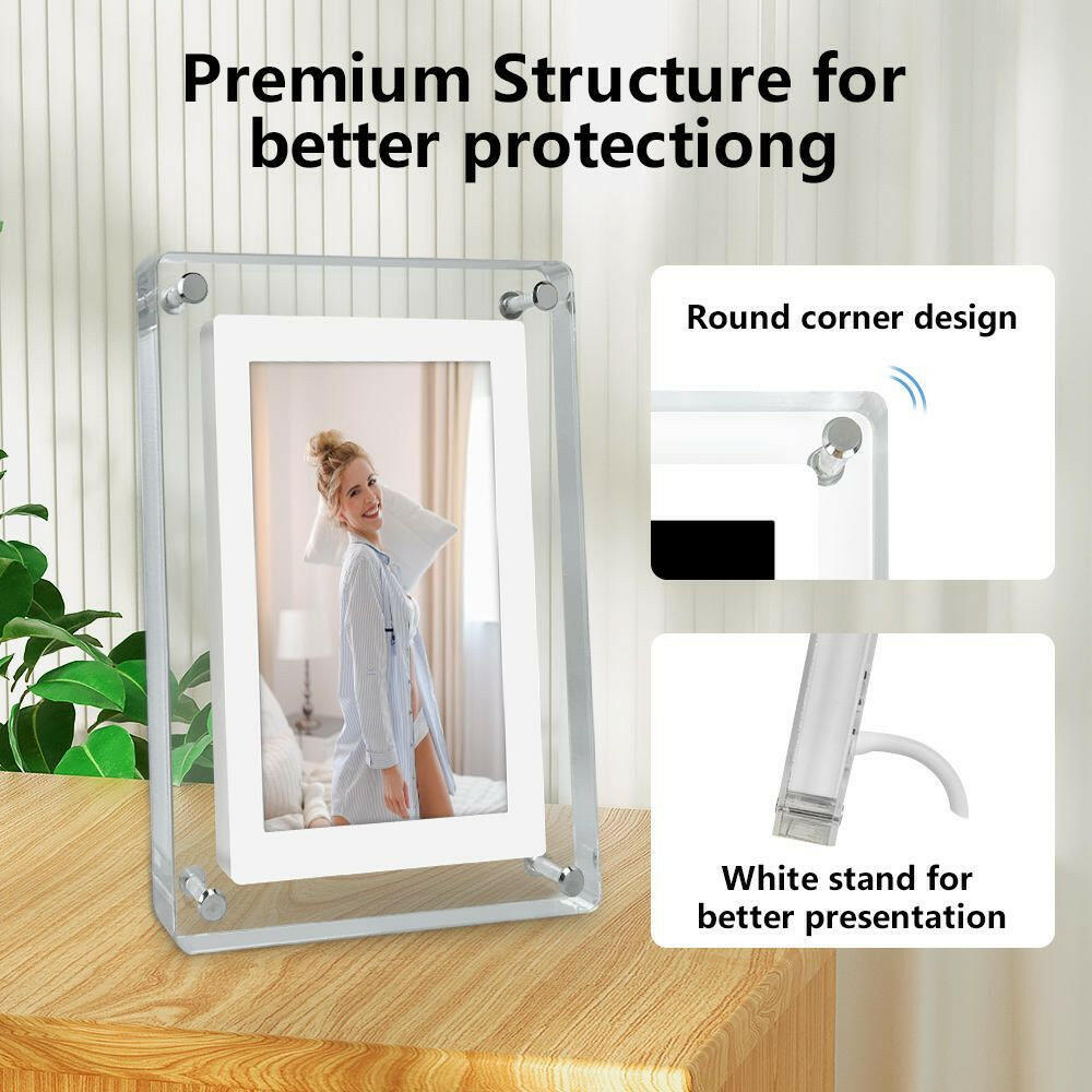 Acrylic 5 Inch Digital Picture Frame, Video Frame with Auto-Rotate, Free 8GB/4GB USB Stick and Built-in 1000 mAh Battery. Ideal Desktop Decoration.