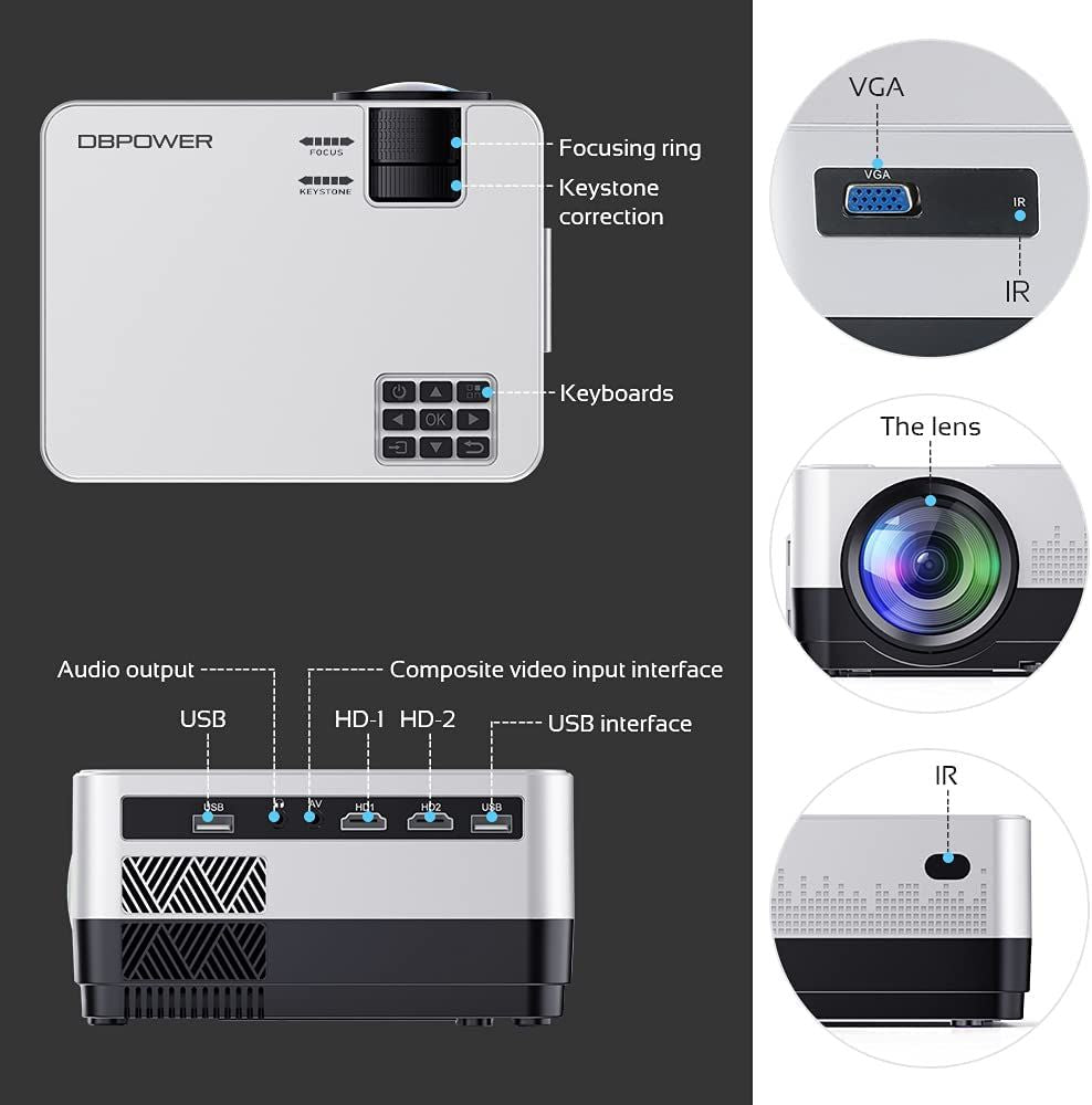 DBPOWER WiFi Projector, Upgrade 8500L Full HD 1080p Video Projector with Carry Case, Support iOS/Android Sync Screen, Zoom&Sleep Timer, 4.3' LCD Home Movie Projector Compatible w/Smart Phone/Laptop.