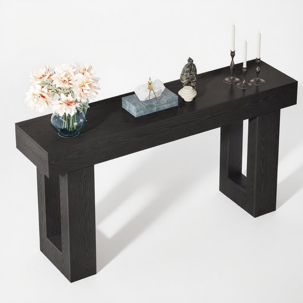 63-Inch Long Console Table, Wooden Rectangular Sofa Table Behind The Couch.