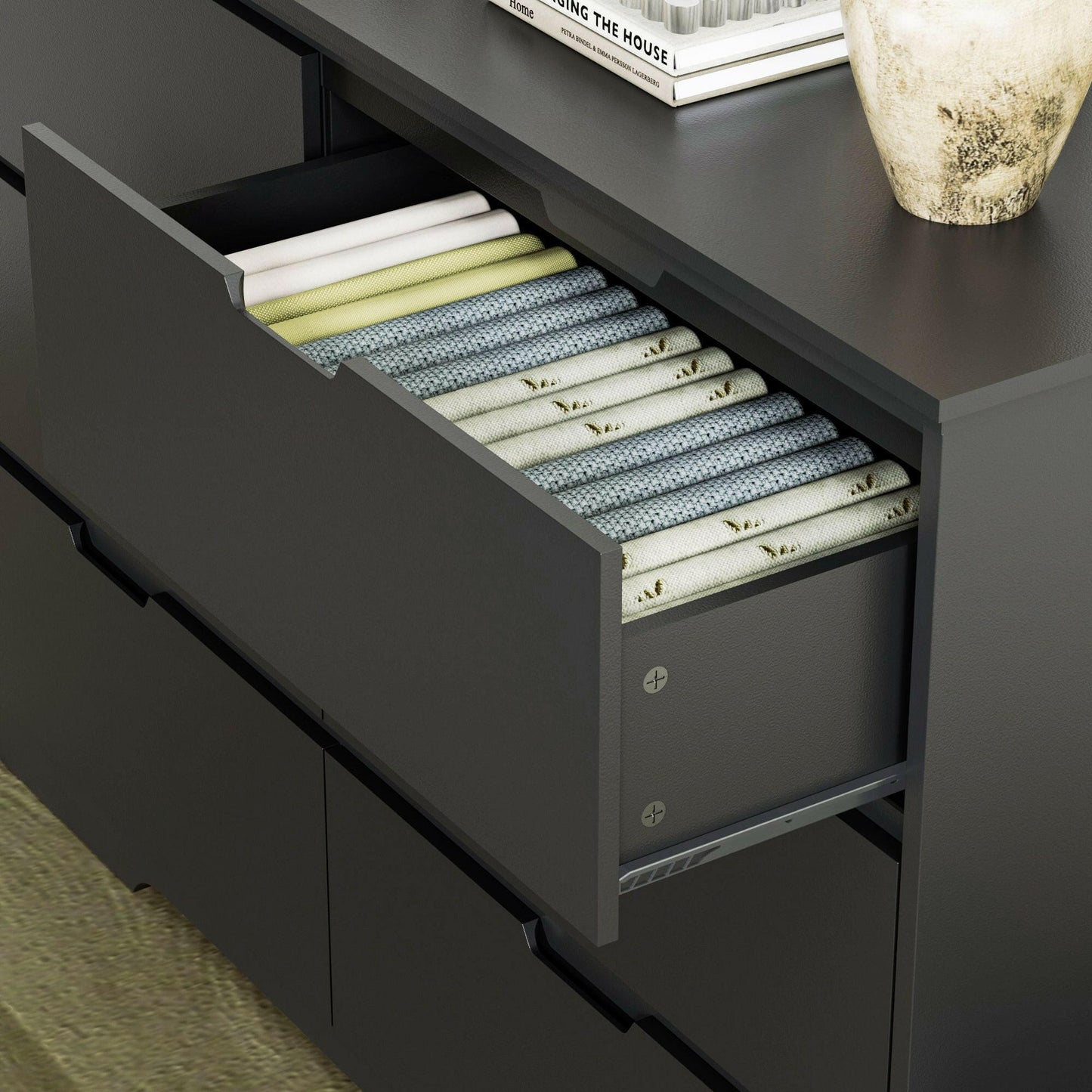 6 Drawer Dresser For Bedroom, Storage Cabinet With Hidden Handles, Modern Closet Of Drawers For Living Room.