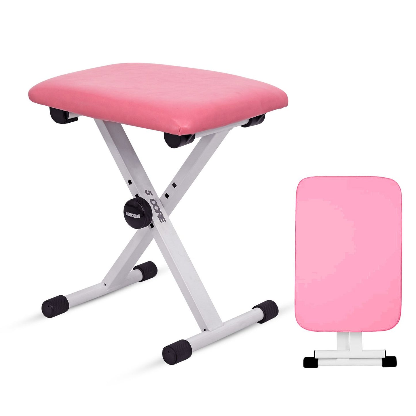 5 Core Keyboard Bench 2 Inch Padded Cushioned Piano Stool Height Adjustable Guitar Seat Folding Portable Musician Chair w Nonslip Rubber Feet Black - KBB 02 BLK.