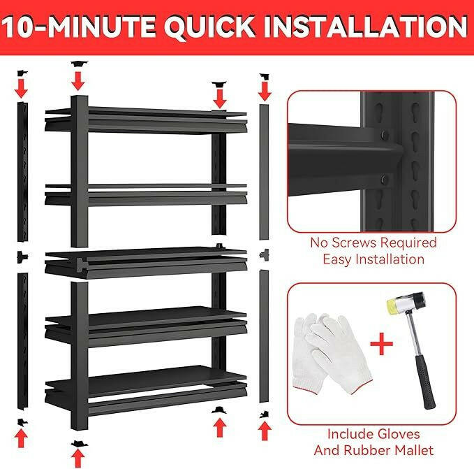 5-layer living room storage rack unit, 72" adjustable storage rack, 2000LBS metal storage rack for home use, suitable for kitchen, living room, storage room, basement and warehouse, black.