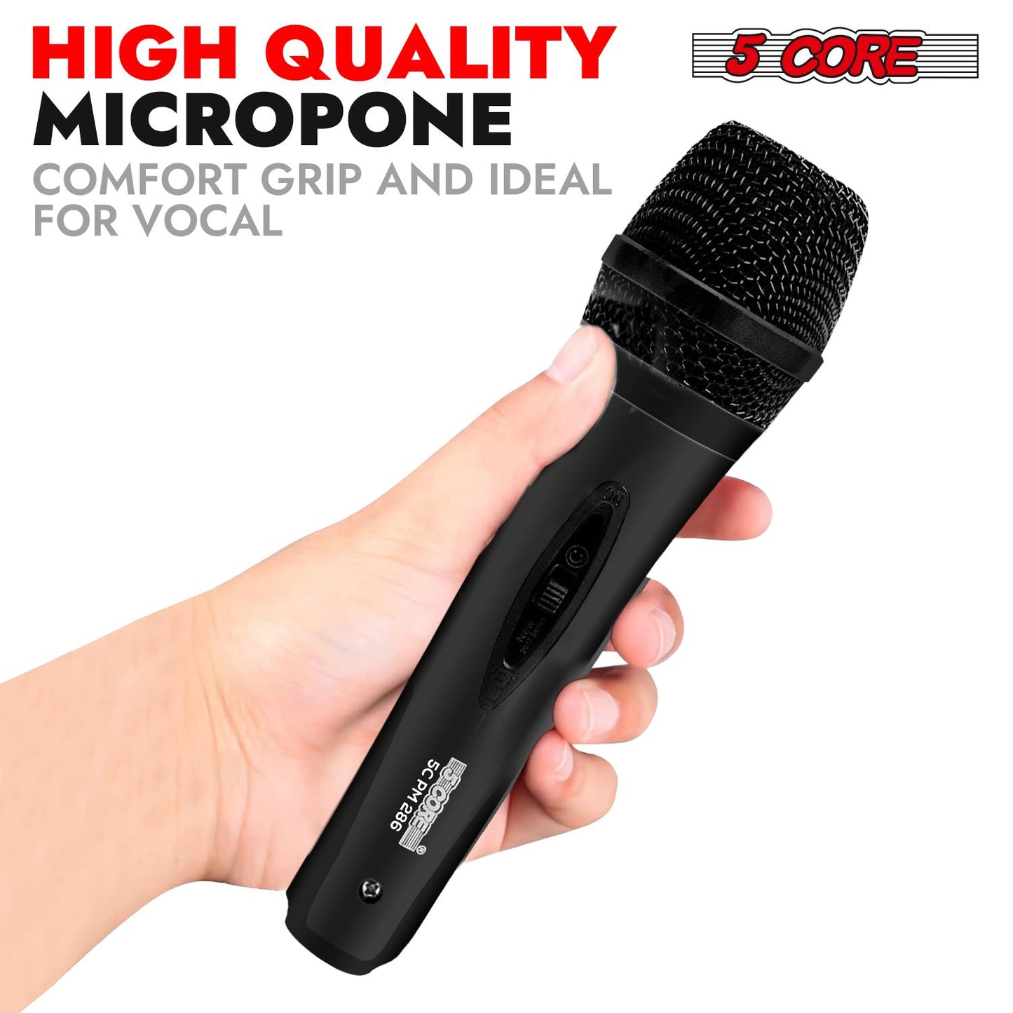 5 CORE Microphone Dynamic Vocal Handheld Mic Cardioid Unidirectional Microfono w On Off Switch + XLR Audio Cable for Singing Karaoke Public Speaking & Parties - PM-286.
