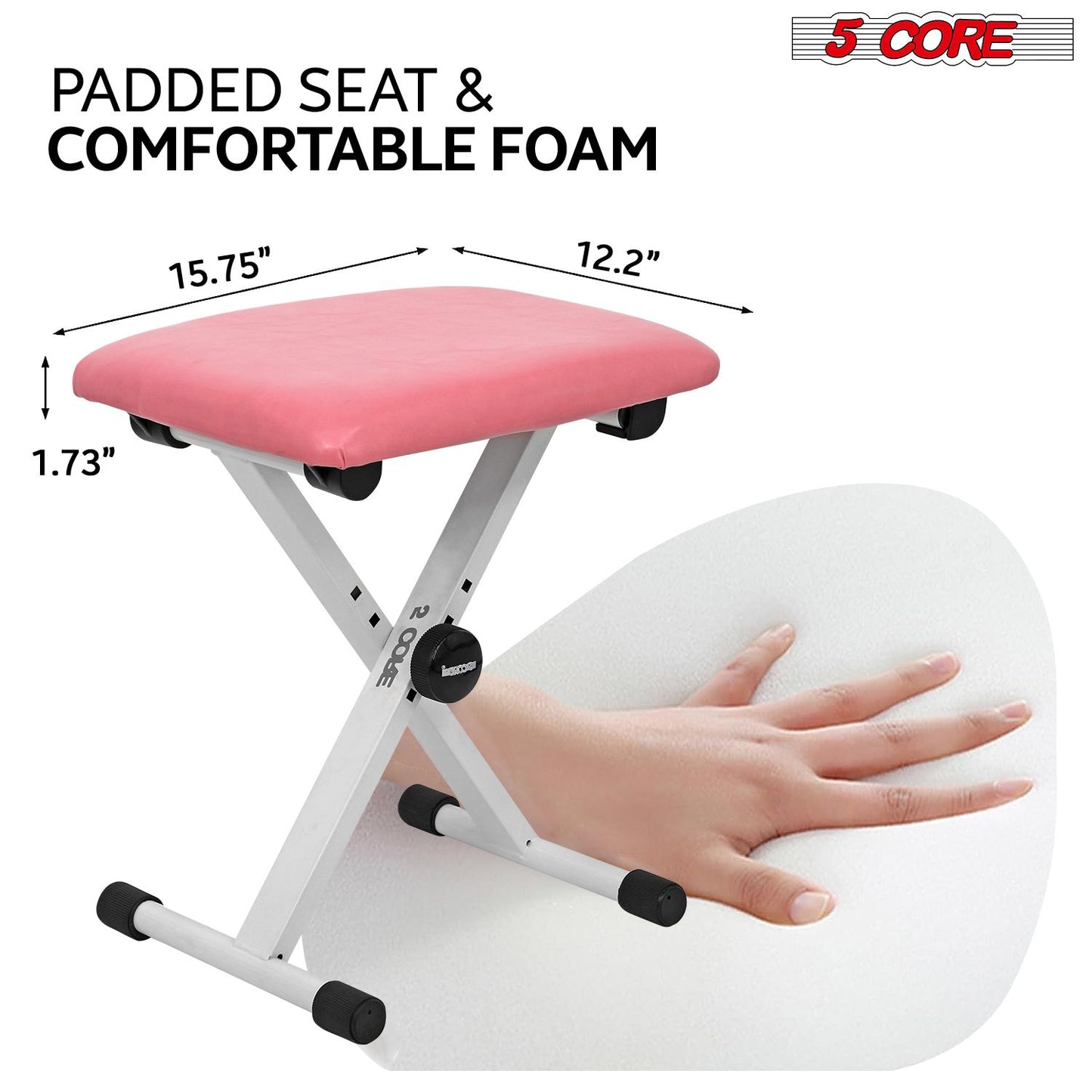 5 Core Keyboard Bench 2 Inch Padded Cushioned Piano Stool Height Adjustable Guitar Seat Folding Portable Musician Chair w Nonslip Rubber Feet Black - KBB 02 BLK.