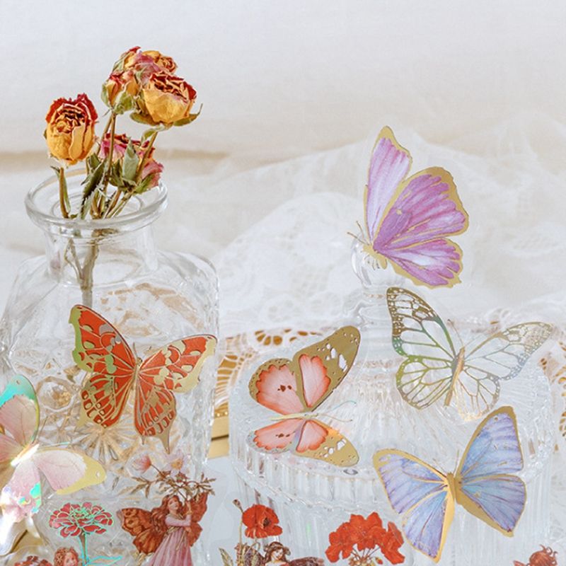 30 Pcs Gliding Butterfly Fairy Tales Transparent Decorative Decals For Phone Laptop Waterbottle Planner Diary Journal Scrapbook.